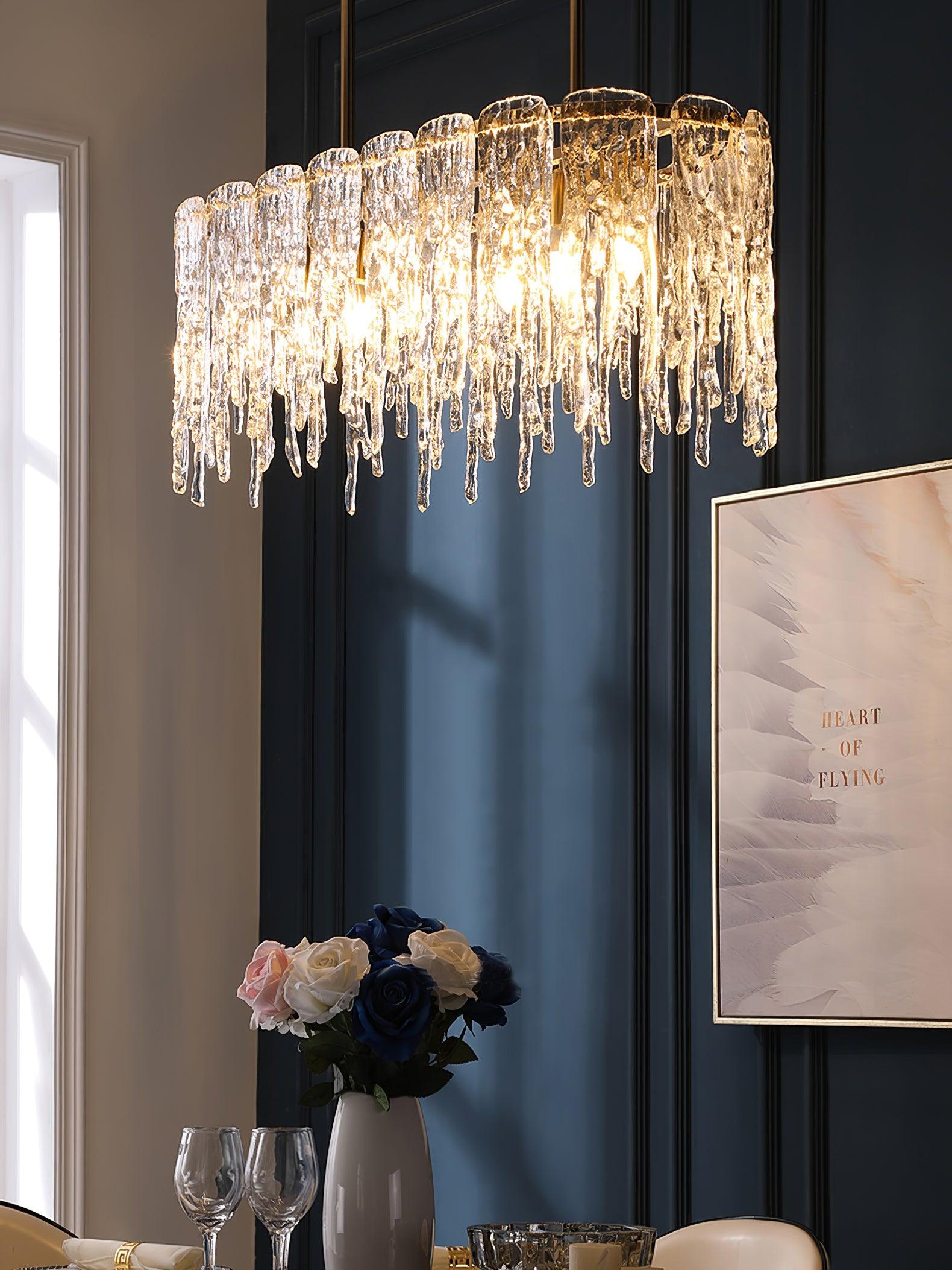 Cathaa Postmodern Luxury Rectangular Icicle Glass Crystal Chandelier - Letslighting