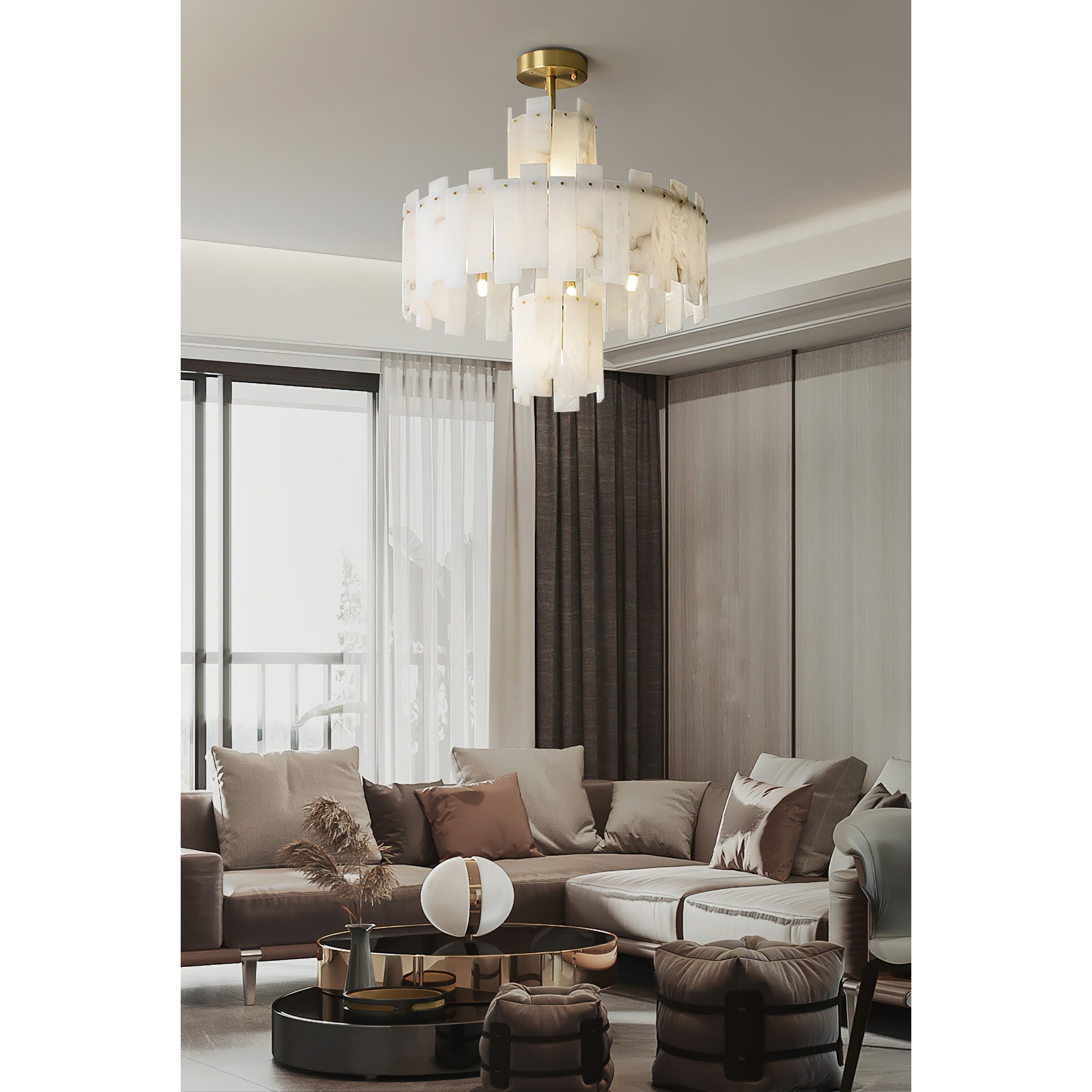 Zosolia Postmodern Luxury Brass Alabaster Chandelier - Lamp Copper