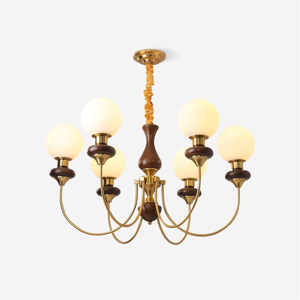 Chandelier Brass Curved Arms Walnut Vintage - Letslighting
