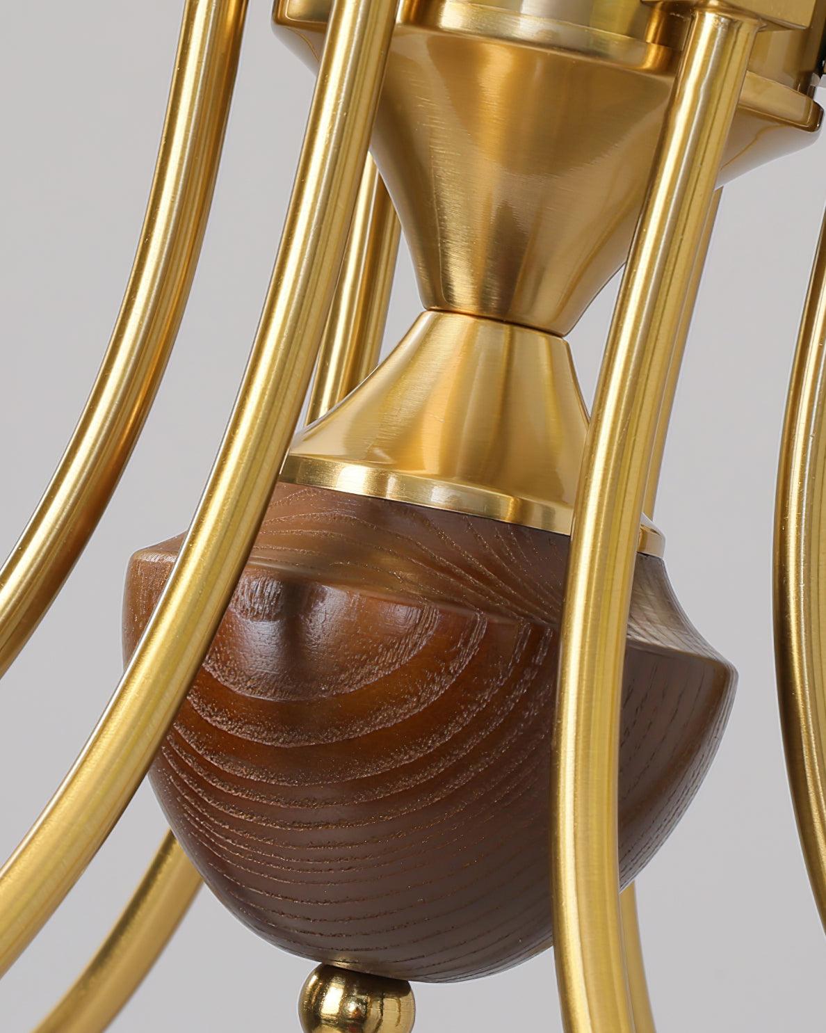 Chandelier Brass Curved Arms Walnut Vintage - Letslighting