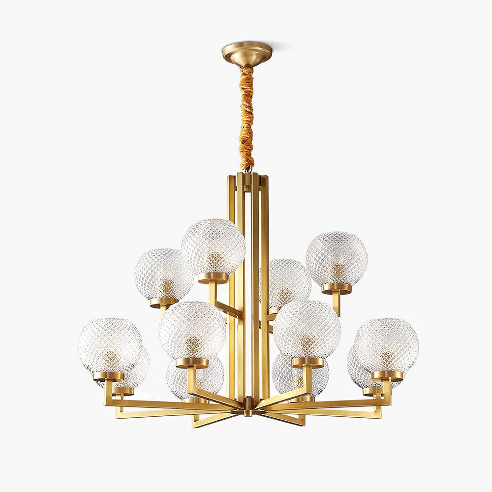 Ribbed Glass Brass Chandelier - Letslighting