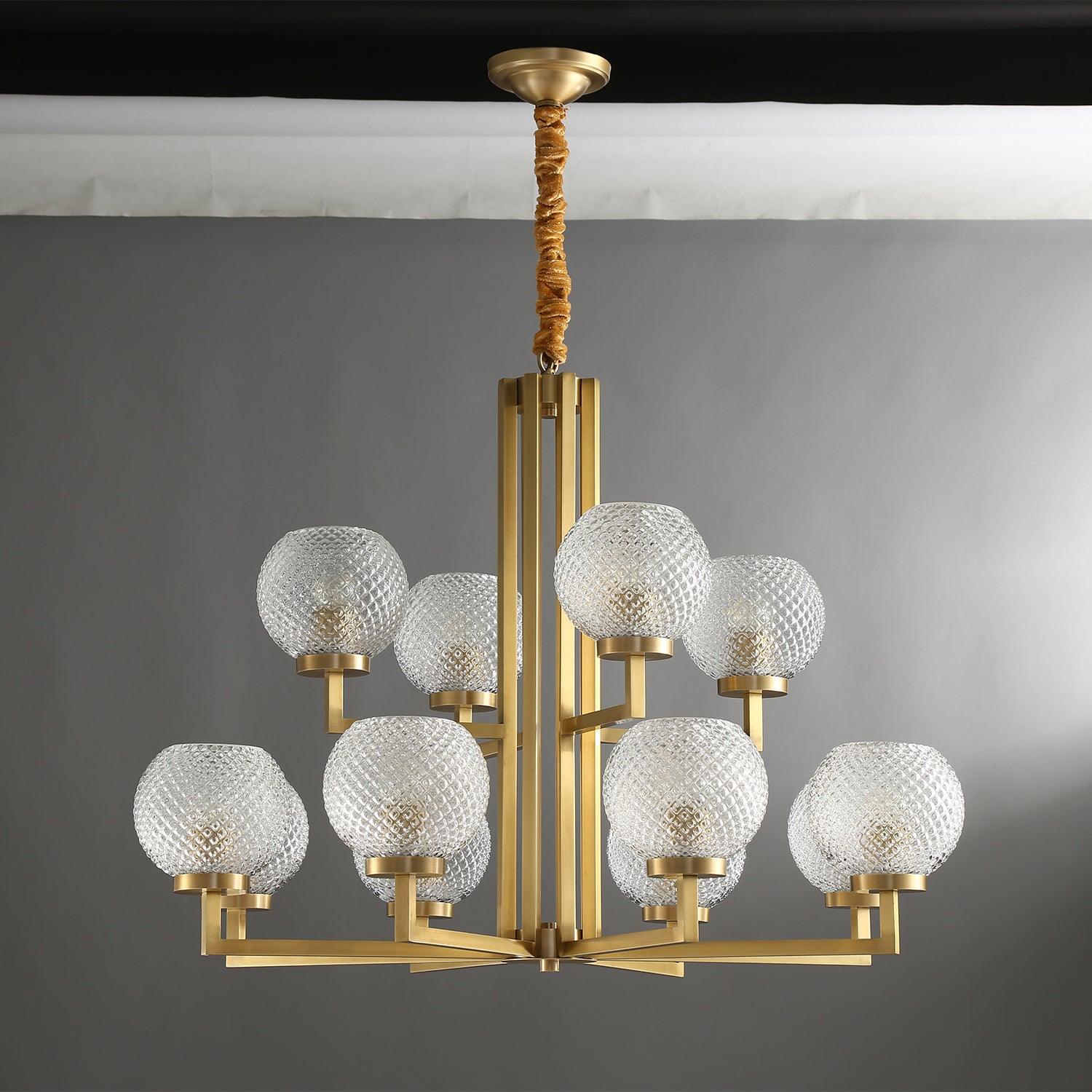 Ribbed Glass Brass Chandelier - Letslighting