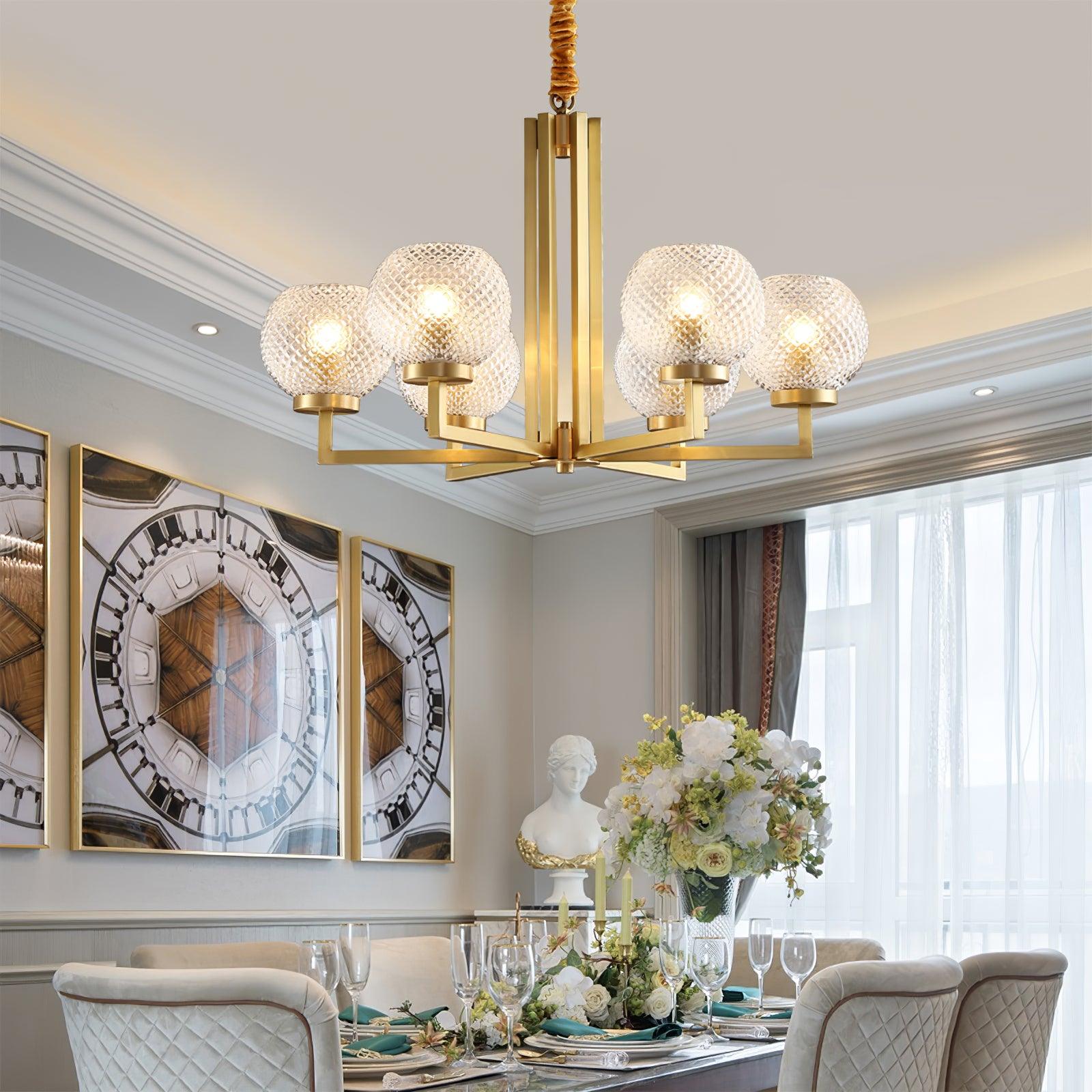 Ribbed Glass Brass Chandelier - Letslighting