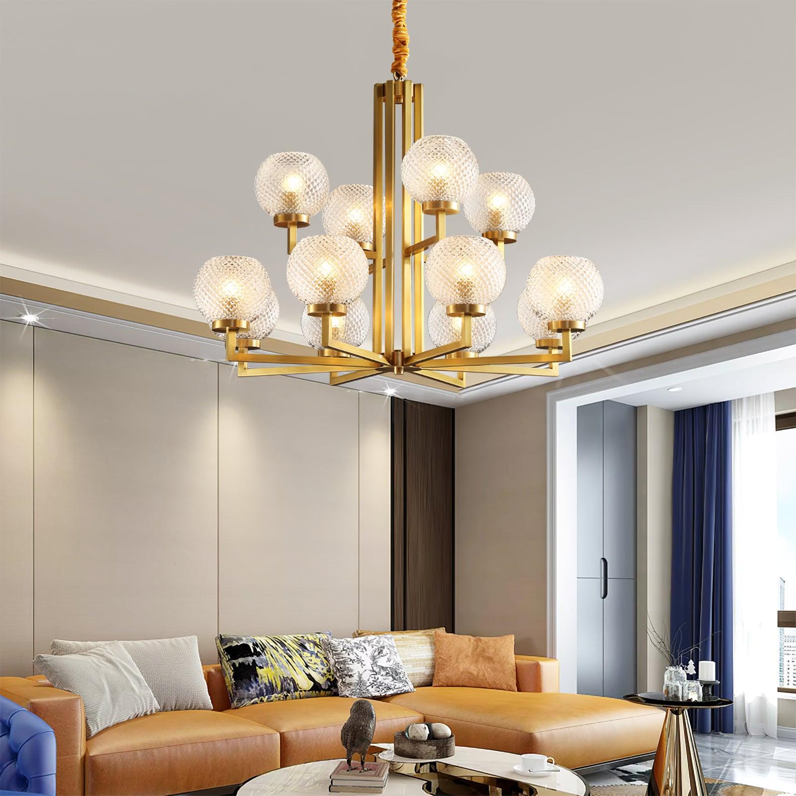 Ribbed Glass Brass Chandelier - Letslighting