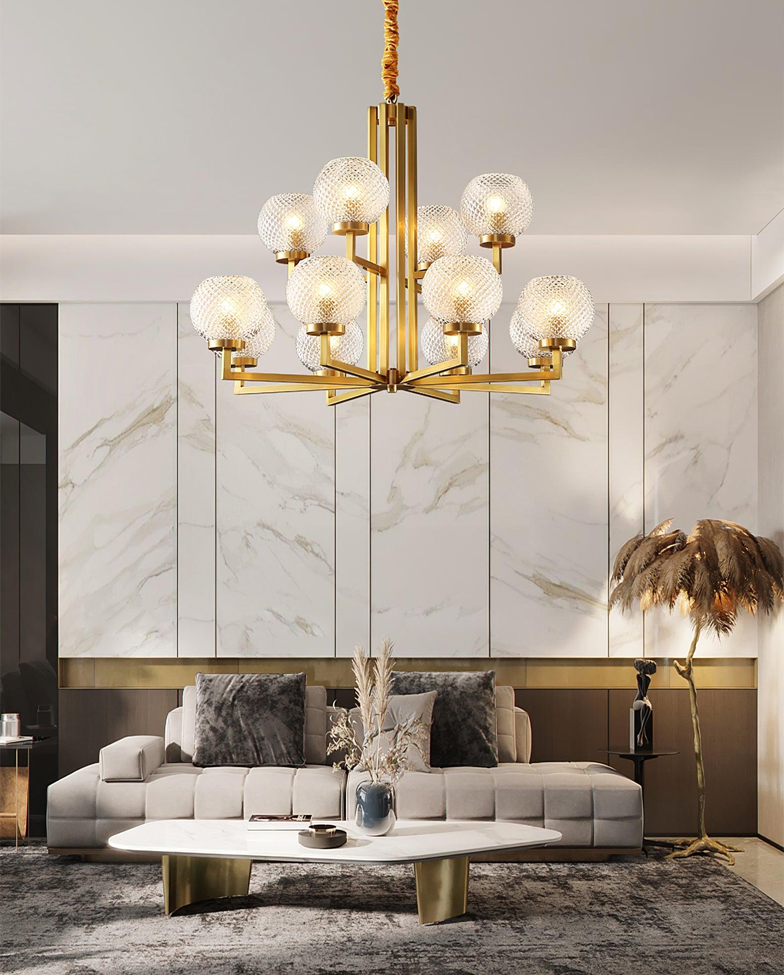 Ribbed Glass Brass Chandelier - Letslighting