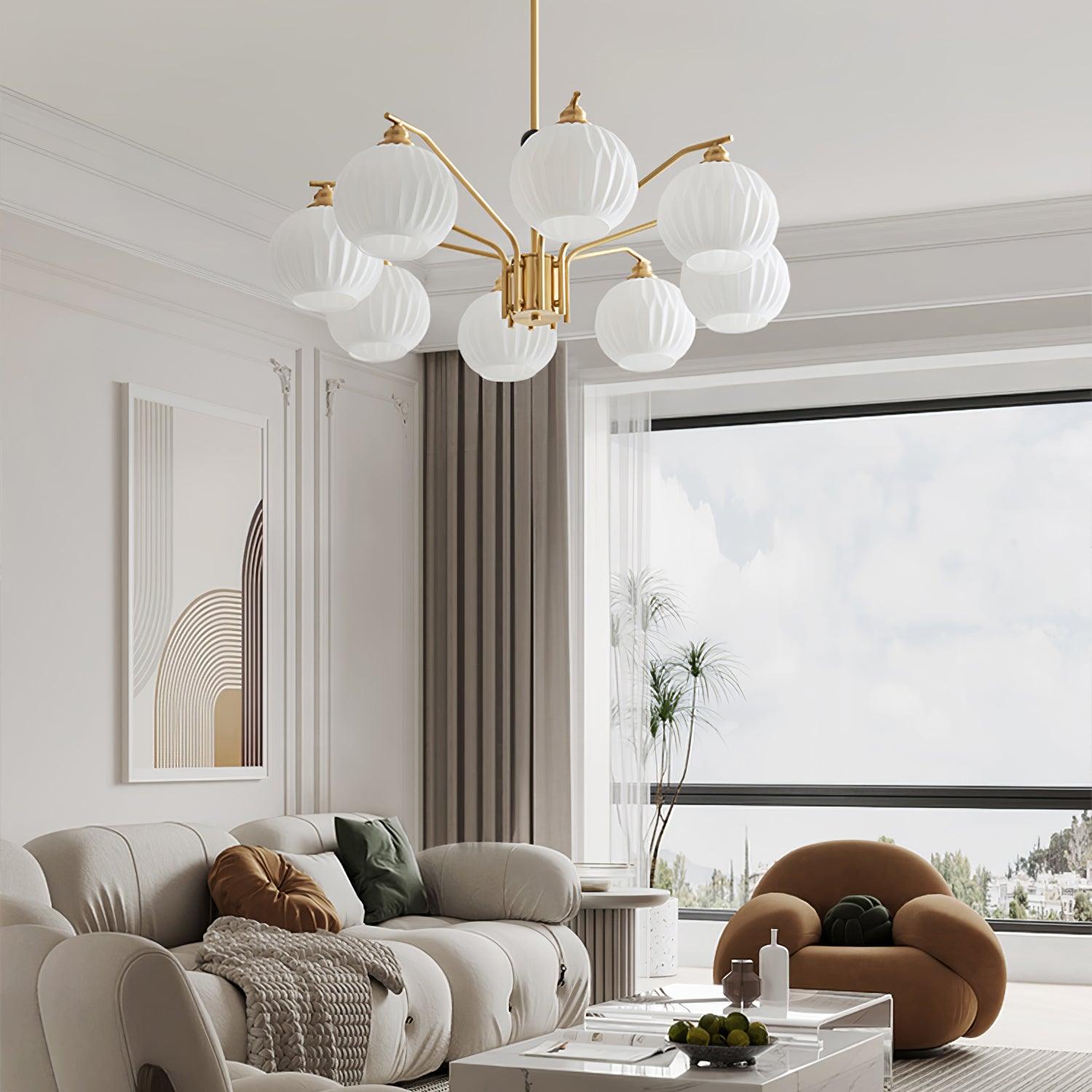 Ribbed Glass Gold Chandelier - Letslighting