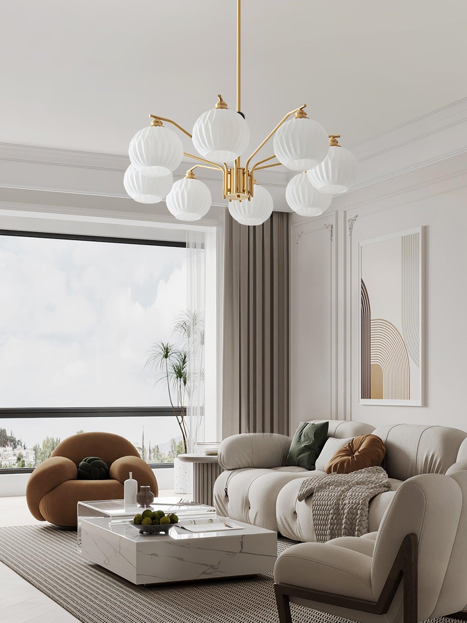 Ribbed Glass Gold Chandelier - Letslighting