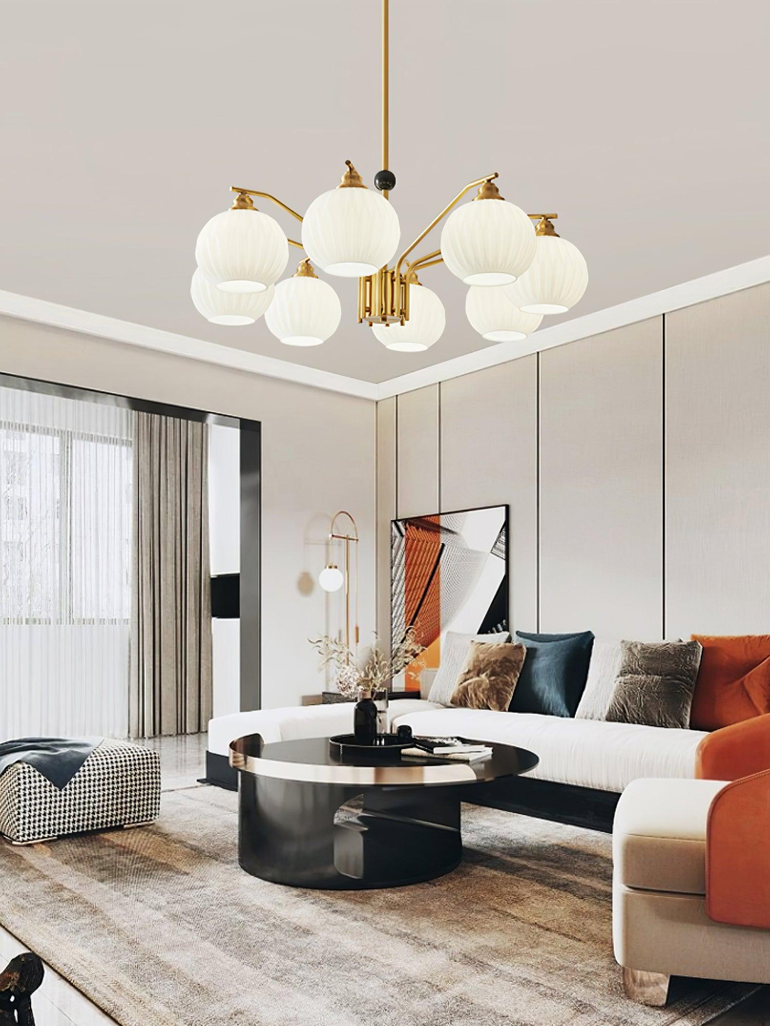 Ribbed Glass Gold Chandelier - Letslighting