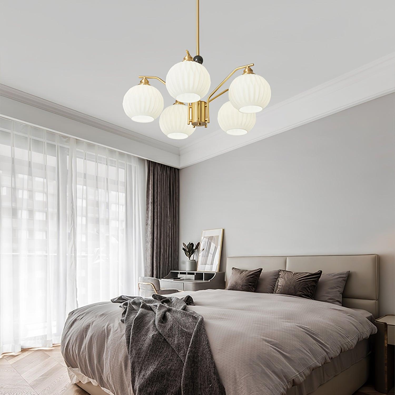 Ribbed Glass Gold Chandelier - Letslighting