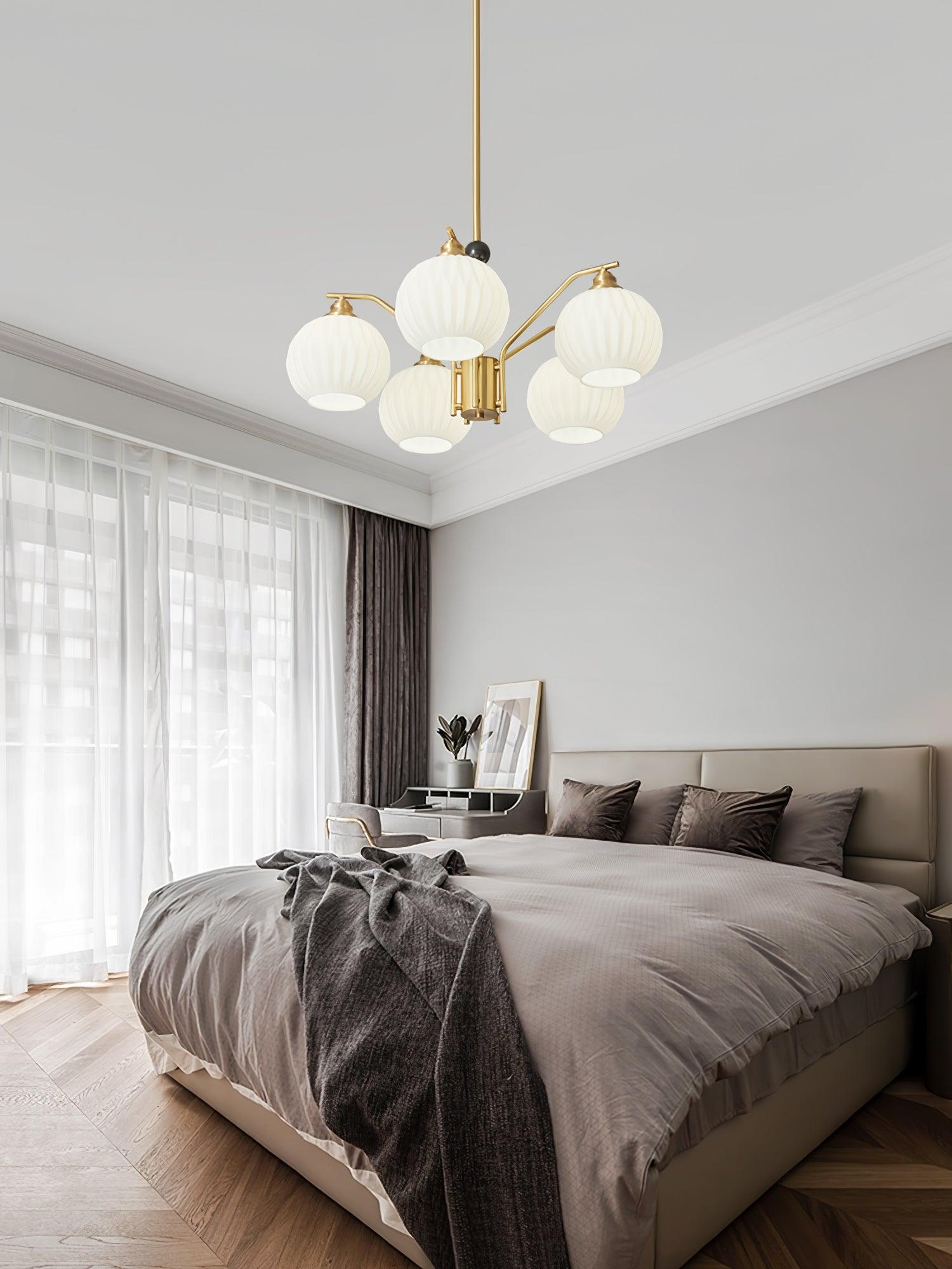 Ribbed Glass Gold Chandelier - Letslighting