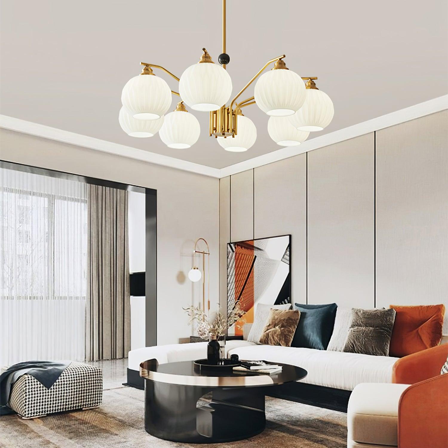 Ribbed Glass Gold Chandelier - Letslighting