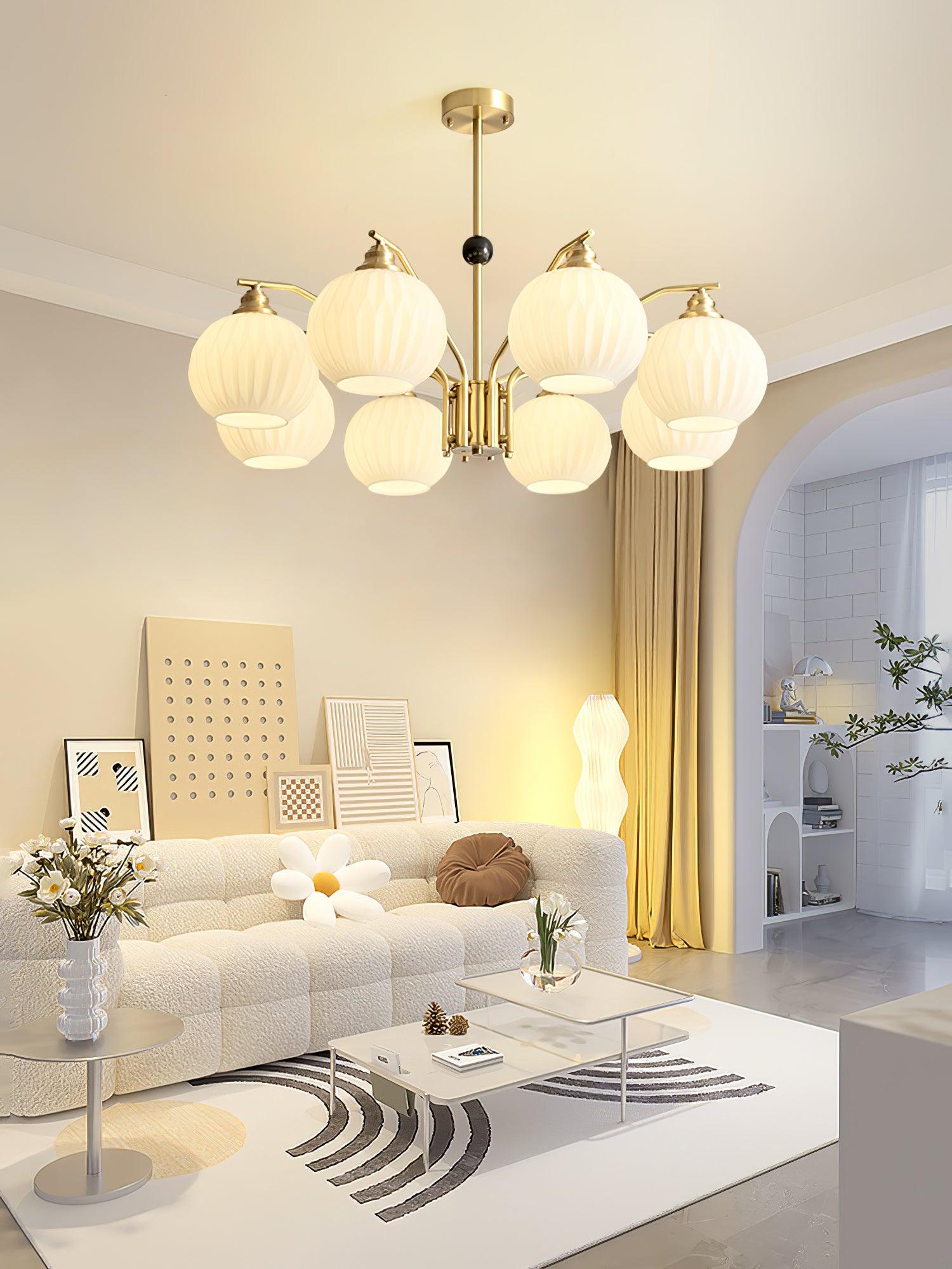 Ribbed Glass Gold Chandelier - Letslighting