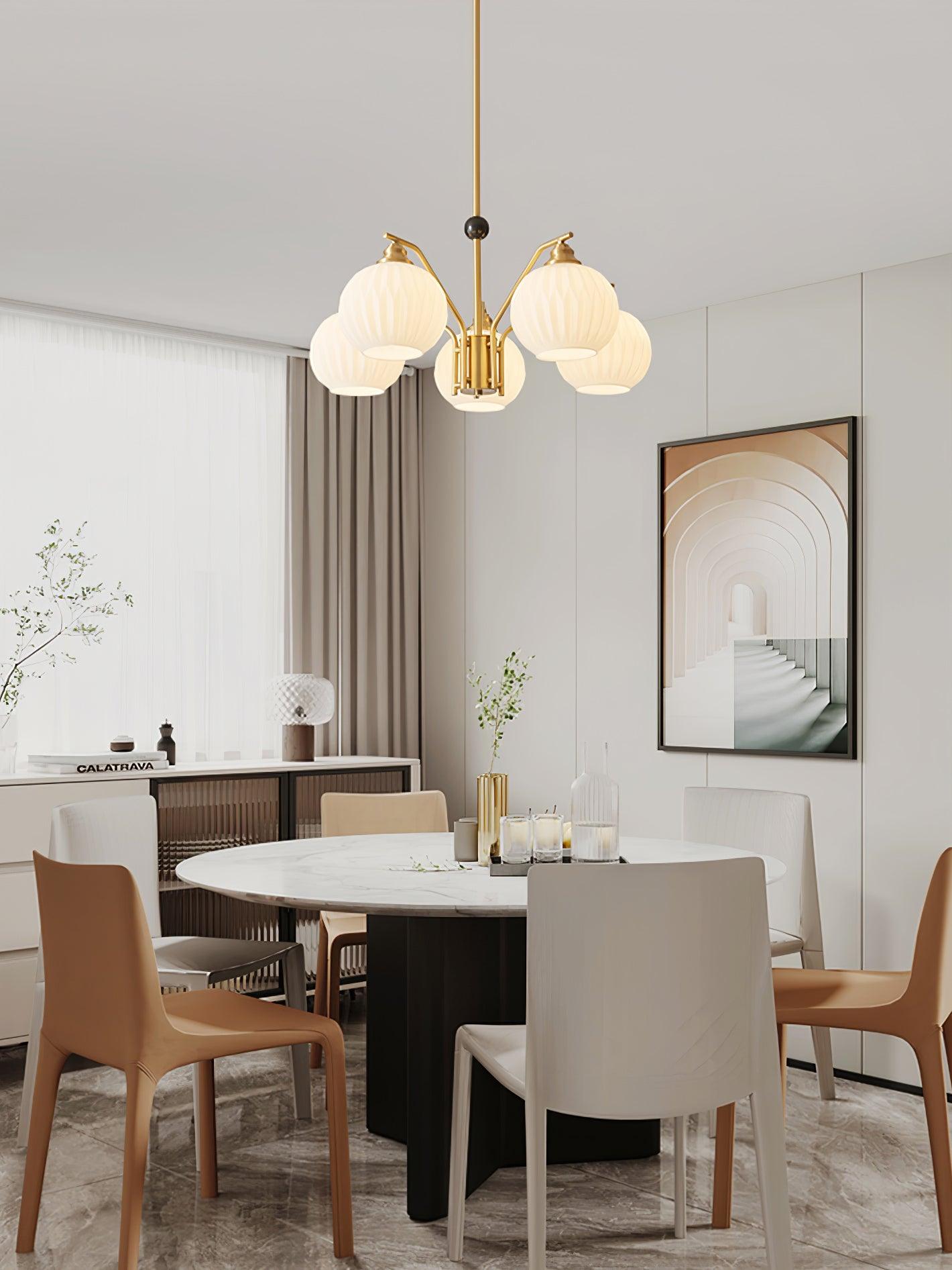 Ribbed Glass Gold Chandelier - Letslighting