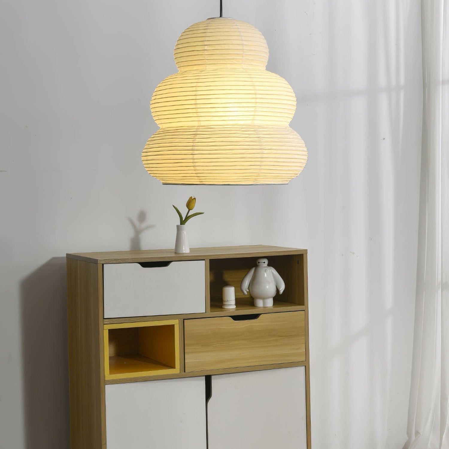 Solara Pendant Lamp Washi Paper Tiered Lantern Japanese Living Room - Letslighting