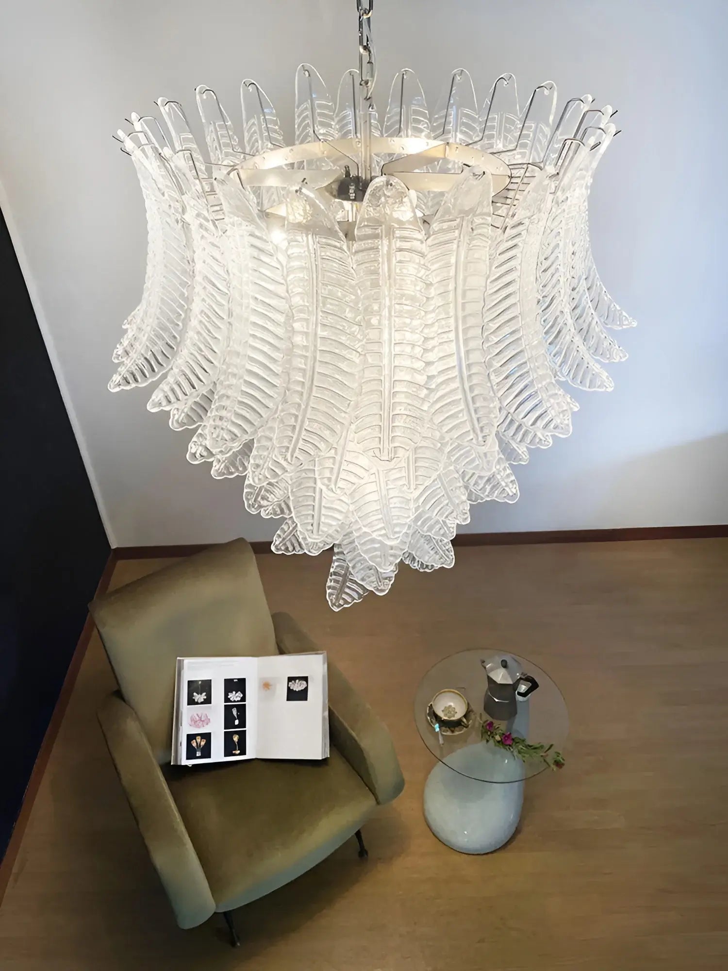 Aurora Chandelier Clear Glass Leaf Cascading Elegant - Letslighting