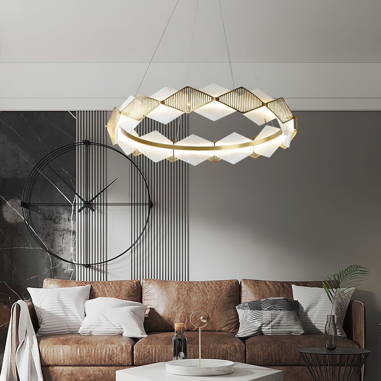 Etalarae Modern Minimalist Rote LED Alabaster Chandelier - Lamp Copper