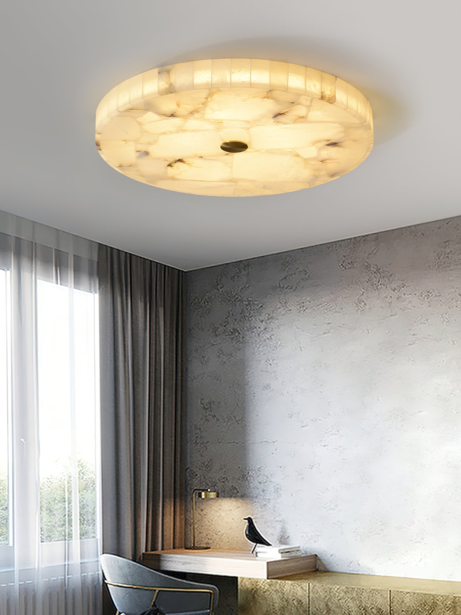 Vosilis Modern Minimalist Round Alabaster Ceiling Lamp - Lamp Copper