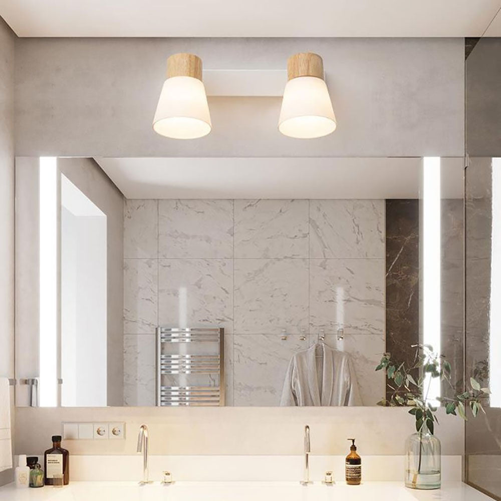 Muto Nórdico Natural Domo Madera/Vidrio Aplique de Pared Blanco