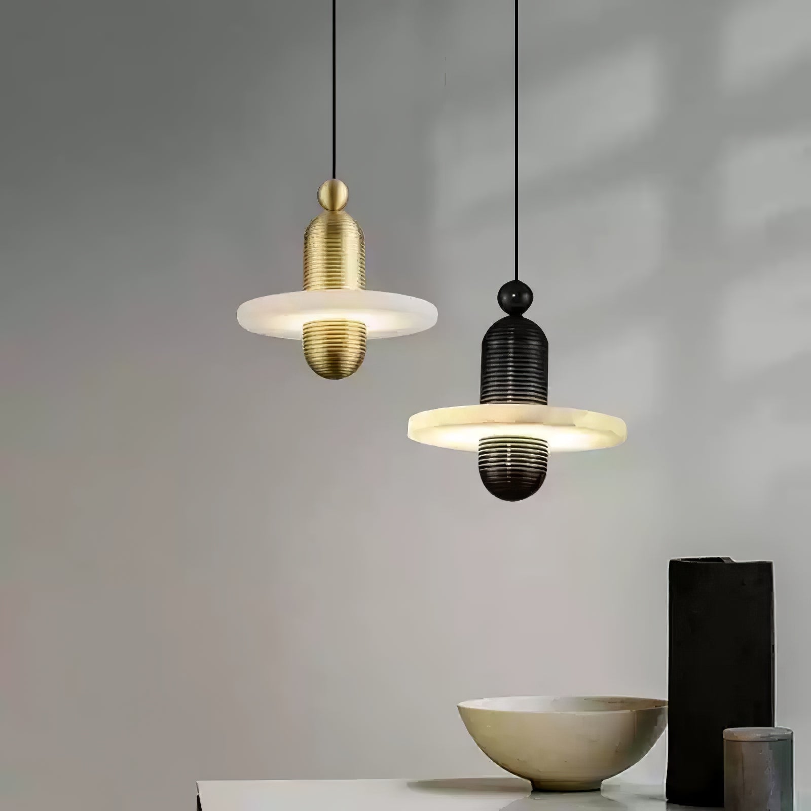 Orion Brushed Brass Alabaster Pendant Light - Letslighting