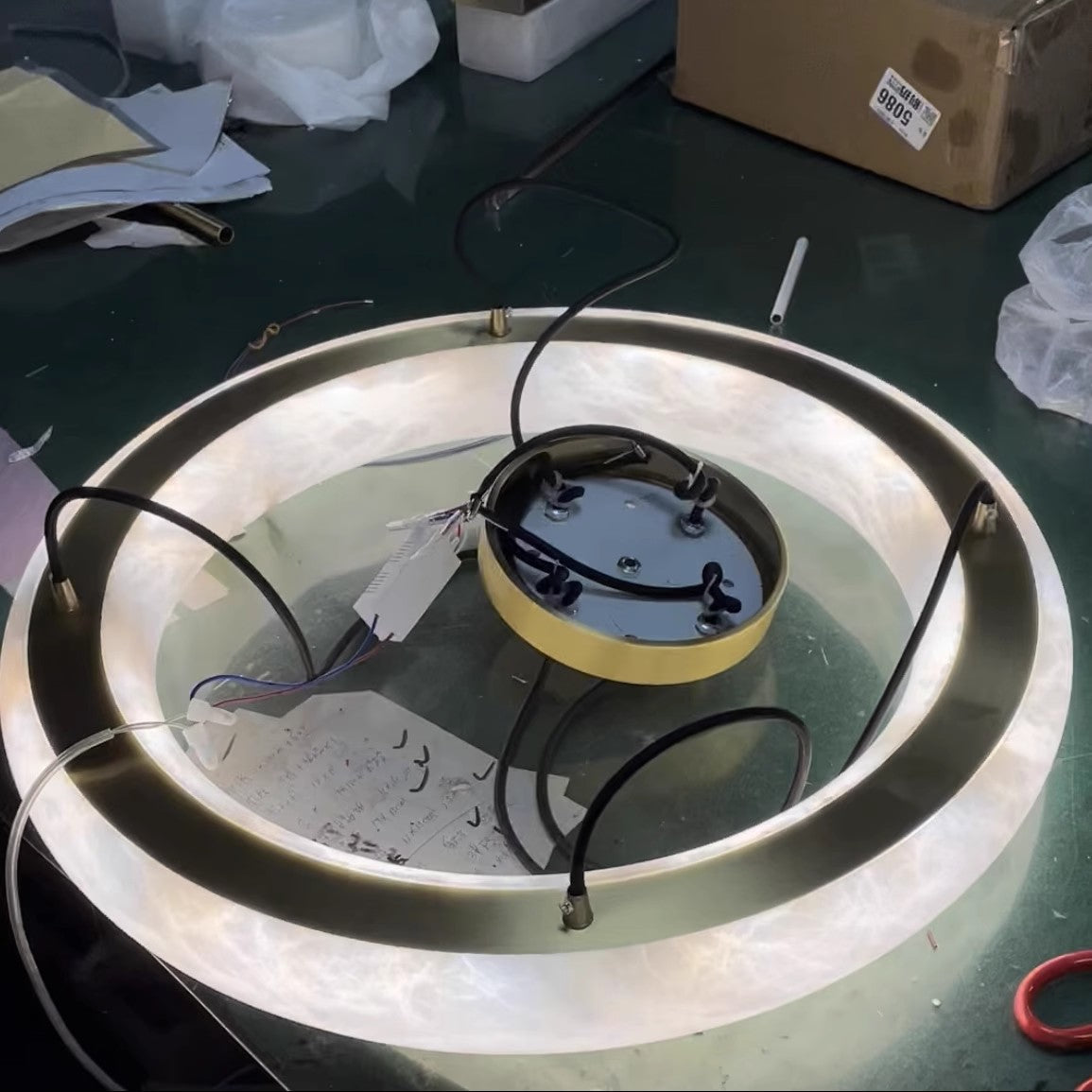 Alvynora Modern Minimalist Brass Alabaster Chandelier - Lamp Copper