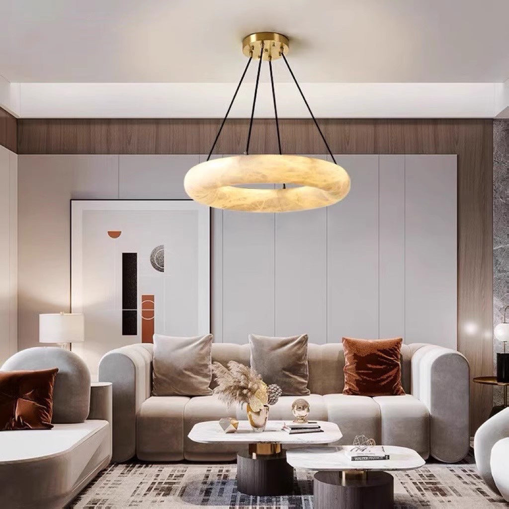 Alvynora Modern Minimalist Brass Alabaster Chandelier - Lamp Copper