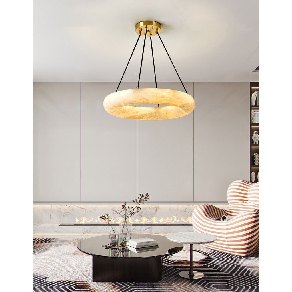 Alvynora Modern Minimalist Brass Alabaster Chandelier - Lamp Copper