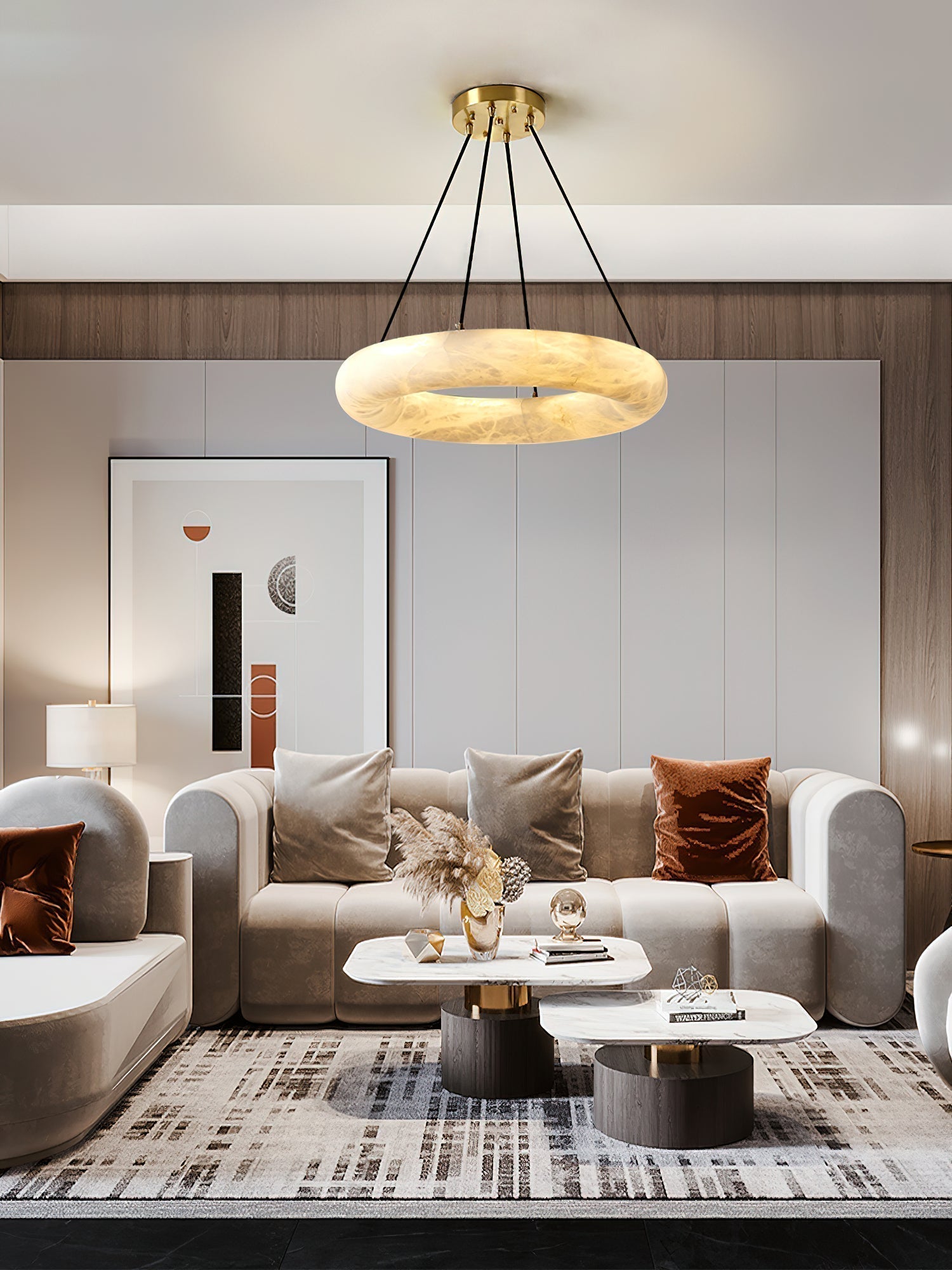 Alvynora Modern Minimalist Brass Alabaster Chandelier - Lamp Copper