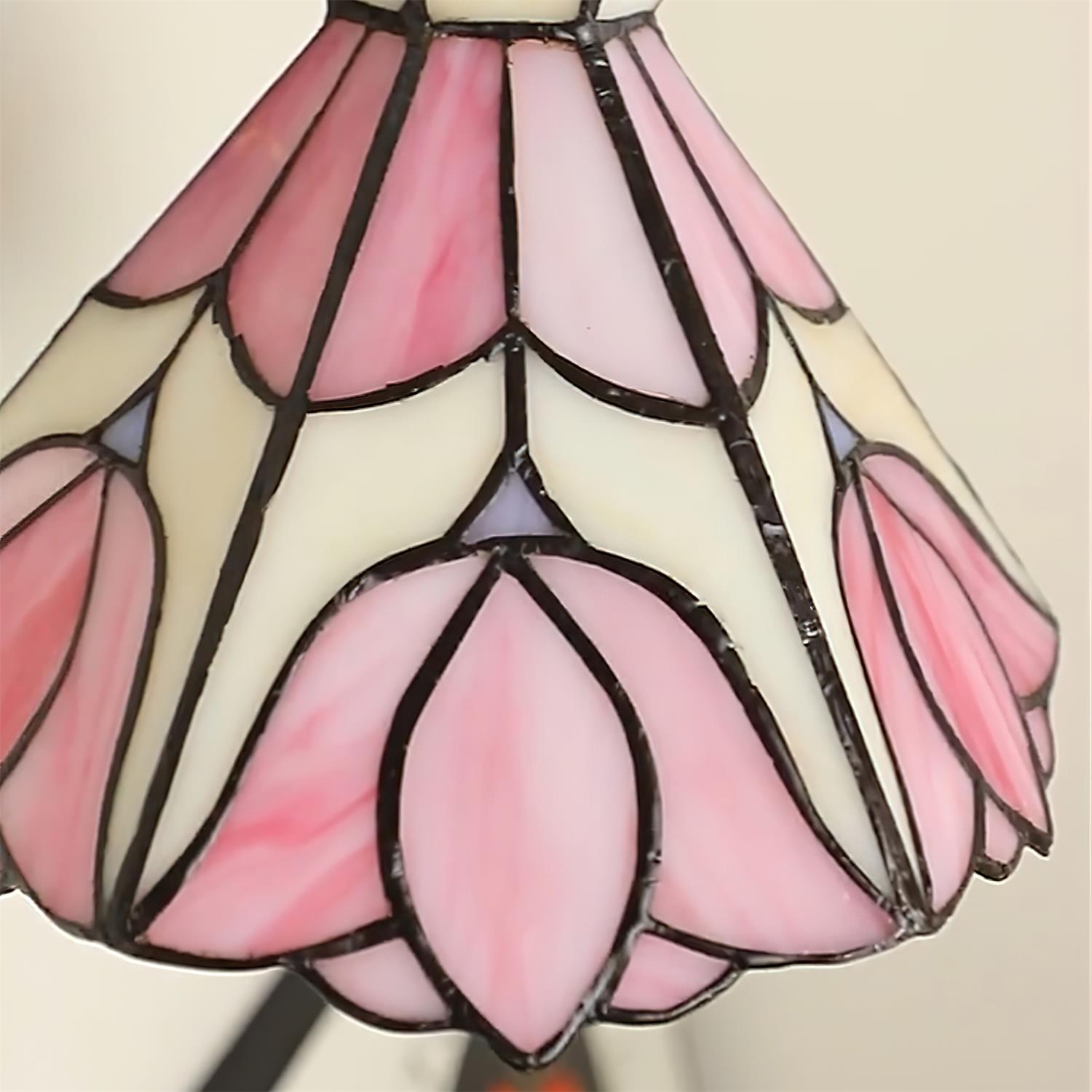 Wall Lamp Wood Body Tiffany Glass Shade Pink Floral Vintage Art - Letslighting