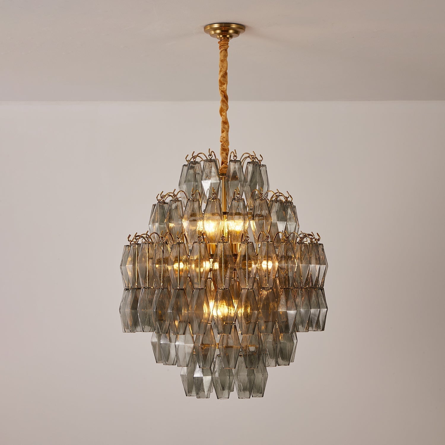 Aurora Chandelier Smoke Gray Prism Glass Layered - Letslighting