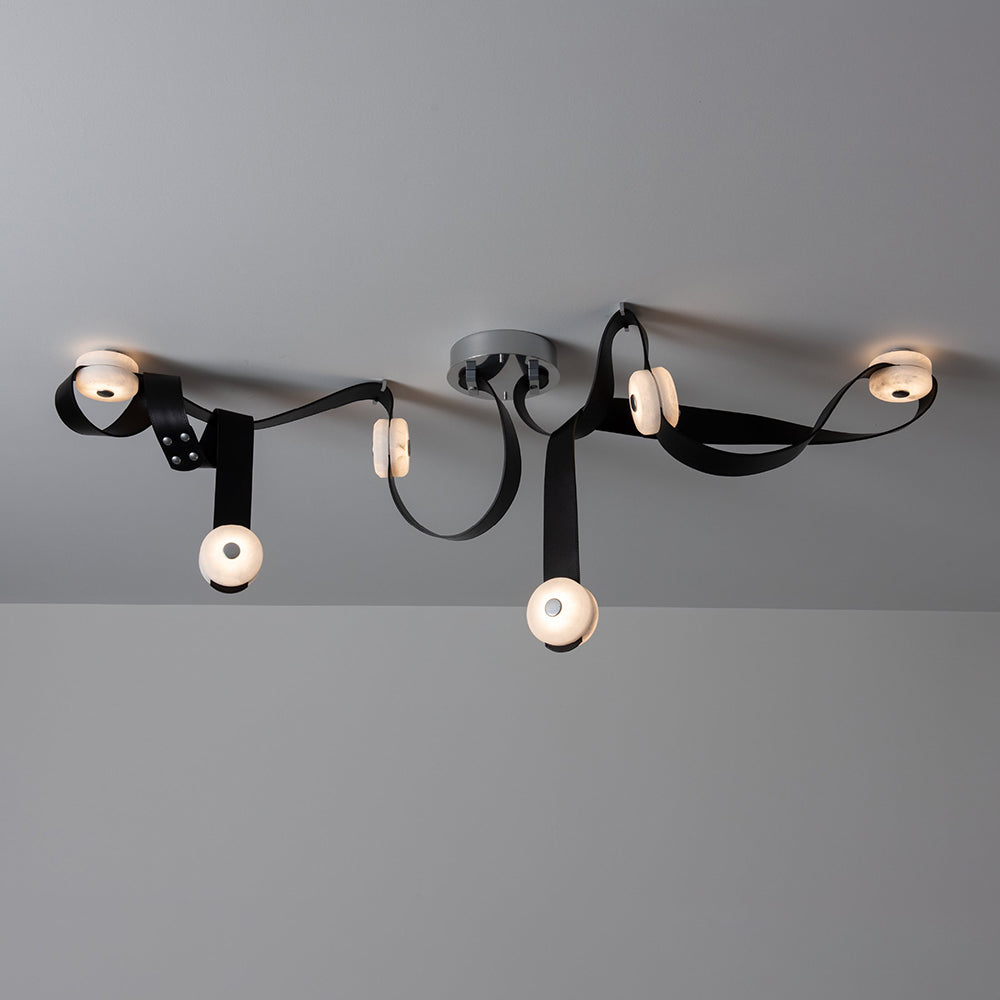 Elraearis Modern Minimalist LED Leather Alabaster Chandelier - Lamp Copper