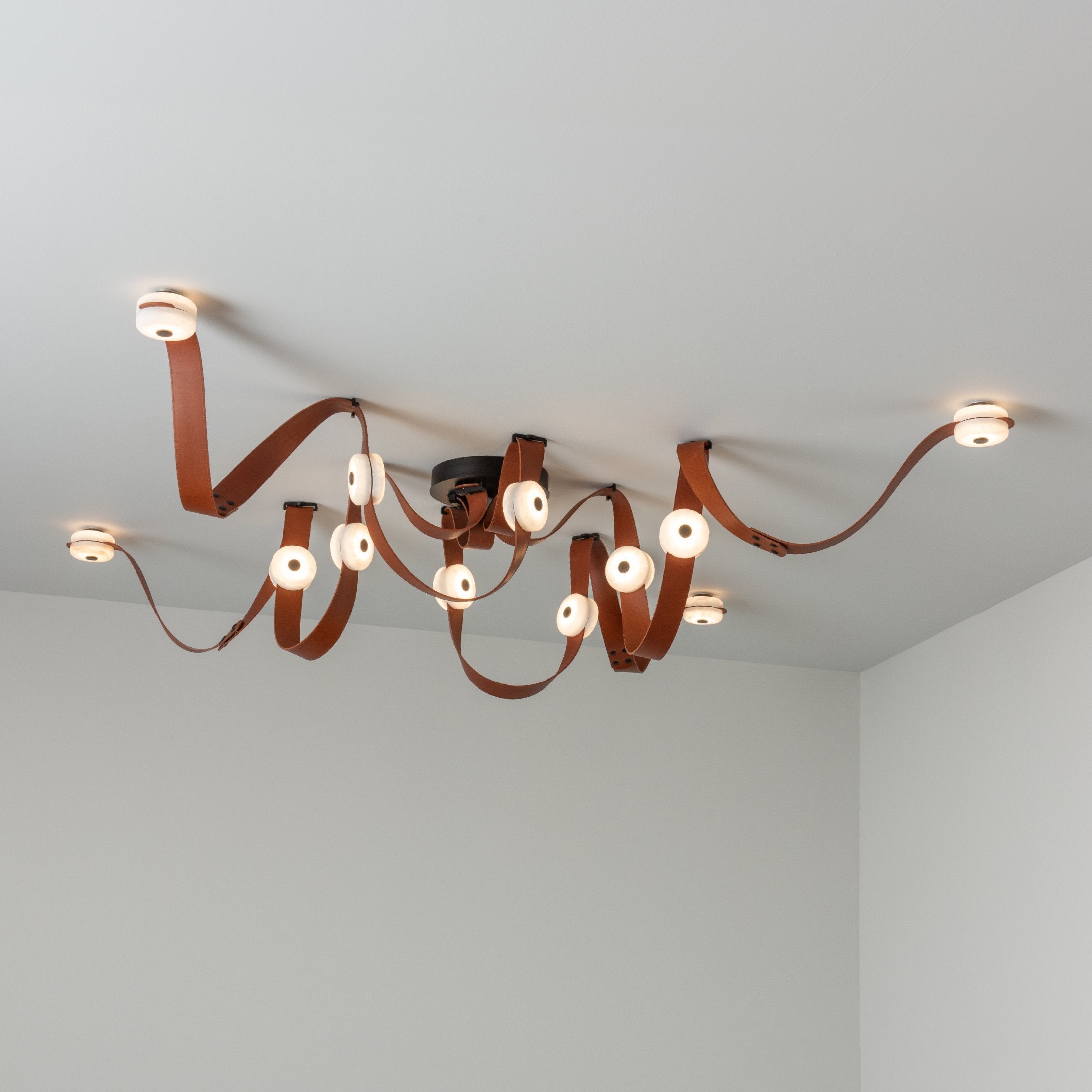 Elraearis Modern Minimalist LED Leather Alabaster Chandelier - Lamp Copper