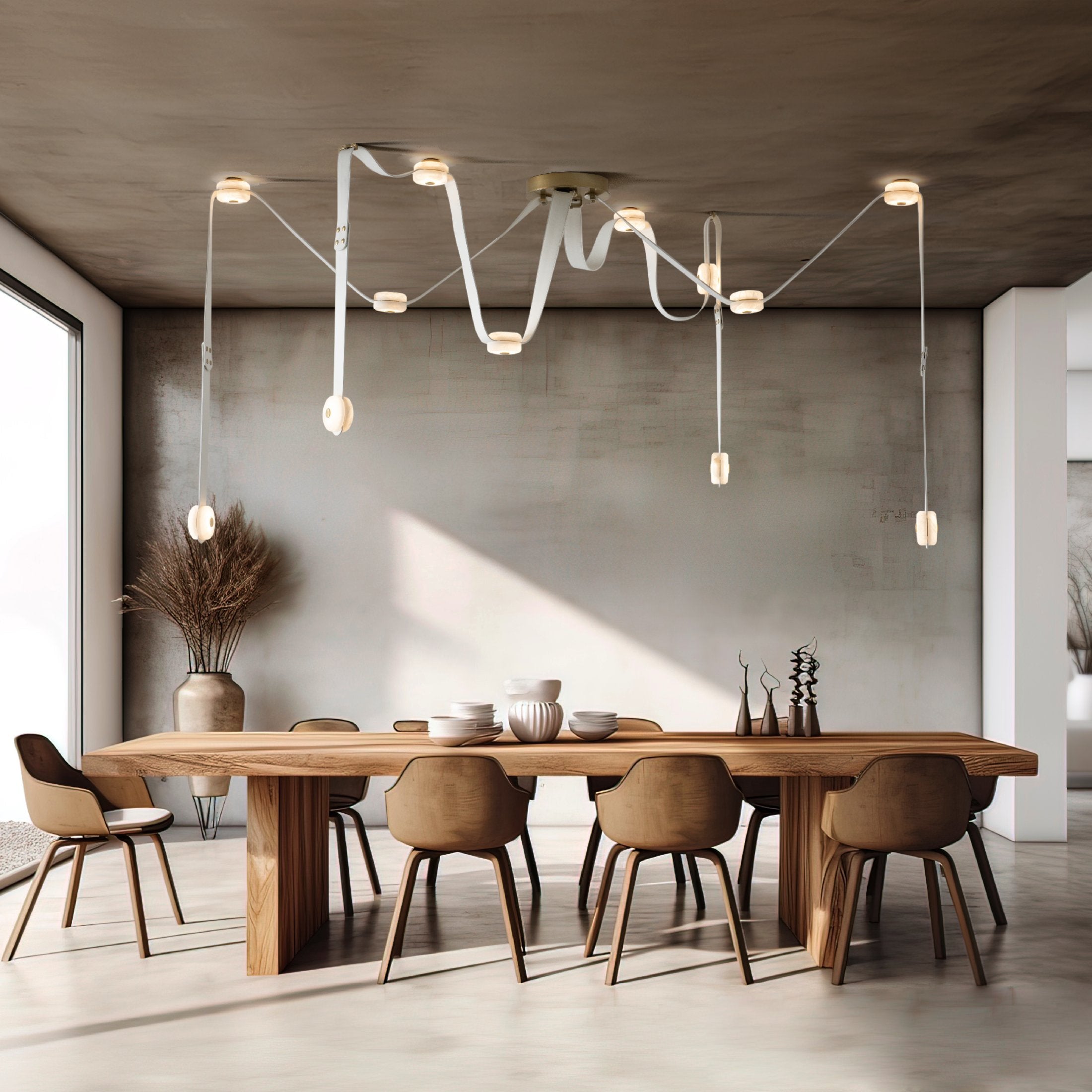 Elraearis Modern Minimalist LED Leather Alabaster Chandelier - Lamp Copper