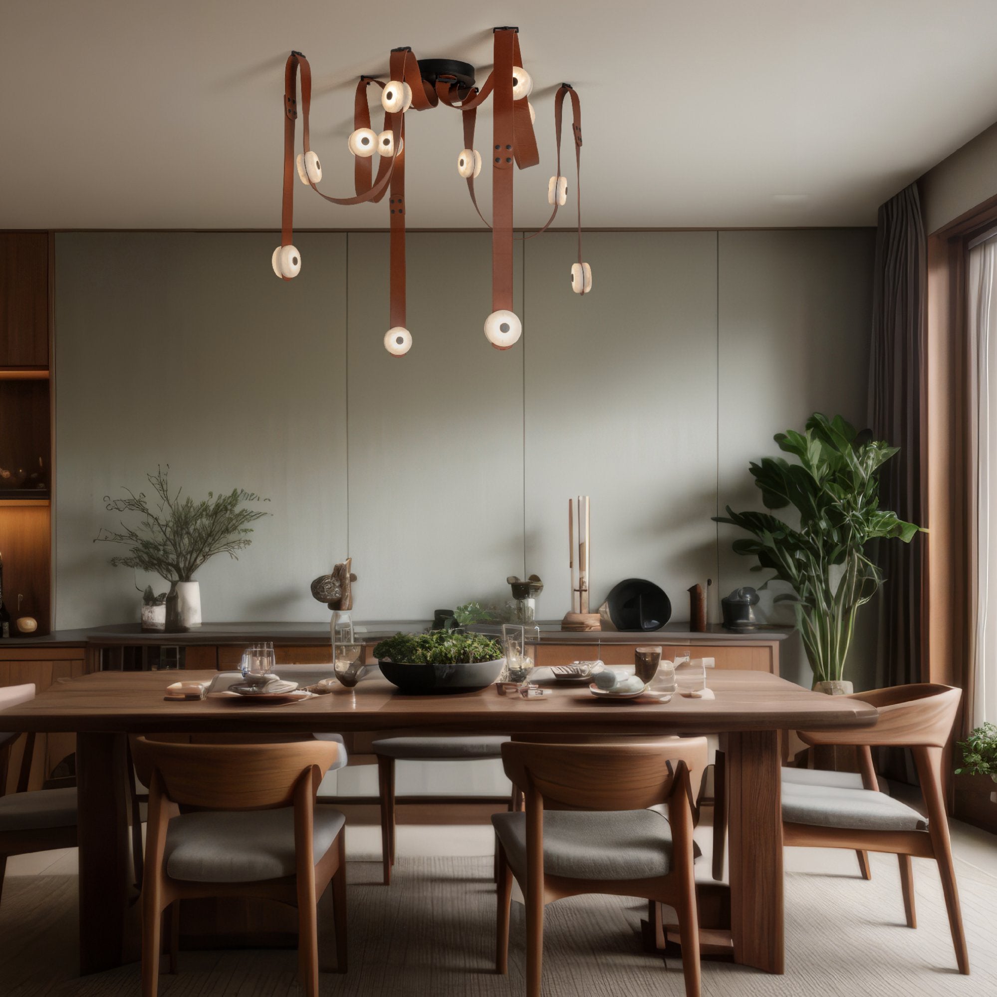 Elraearis Modern Minimalist LED Leather Alabaster Chandelier - Lamp Copper