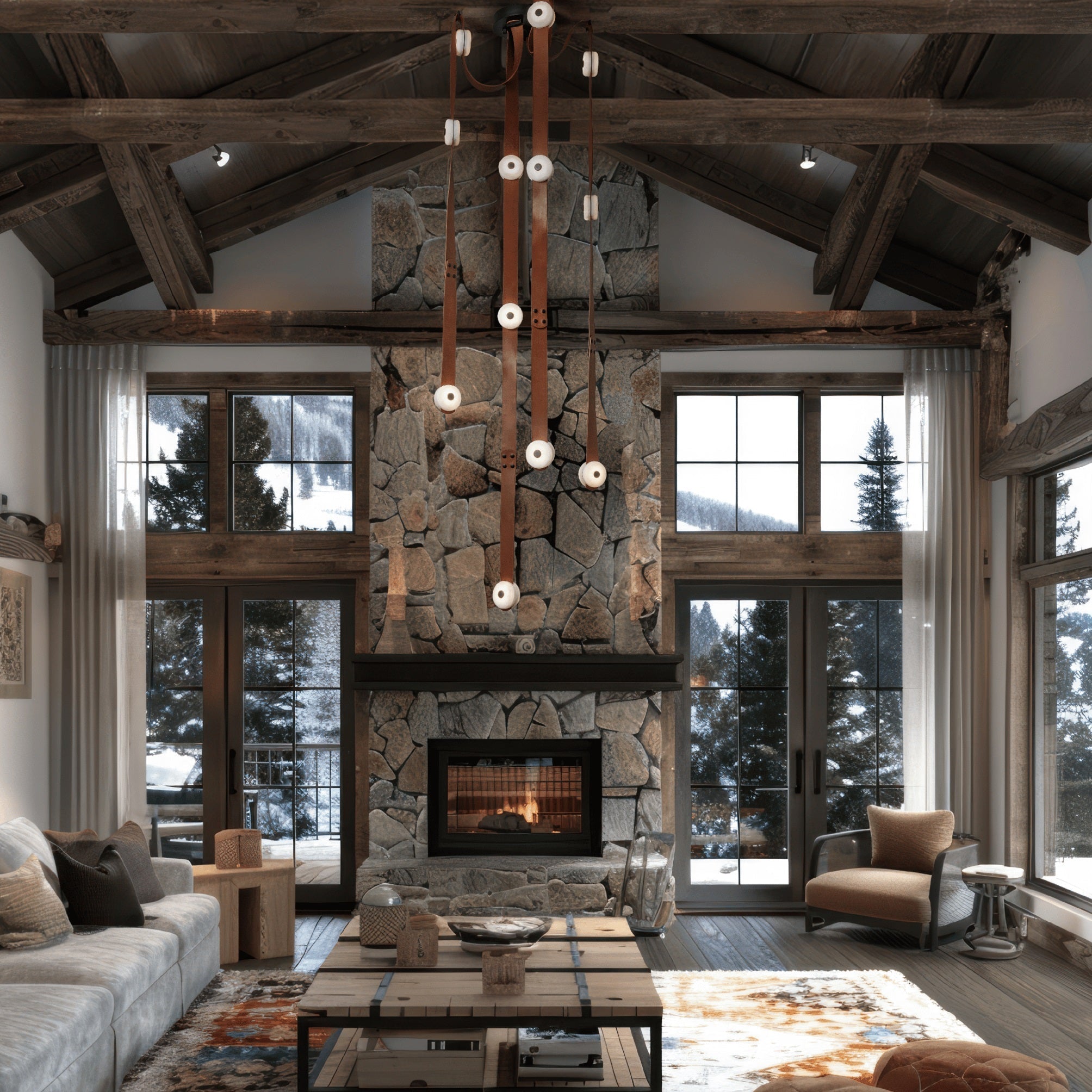 Elraearis Modern Minimalist LED Leather Alabaster Chandelier - Lamp Copper