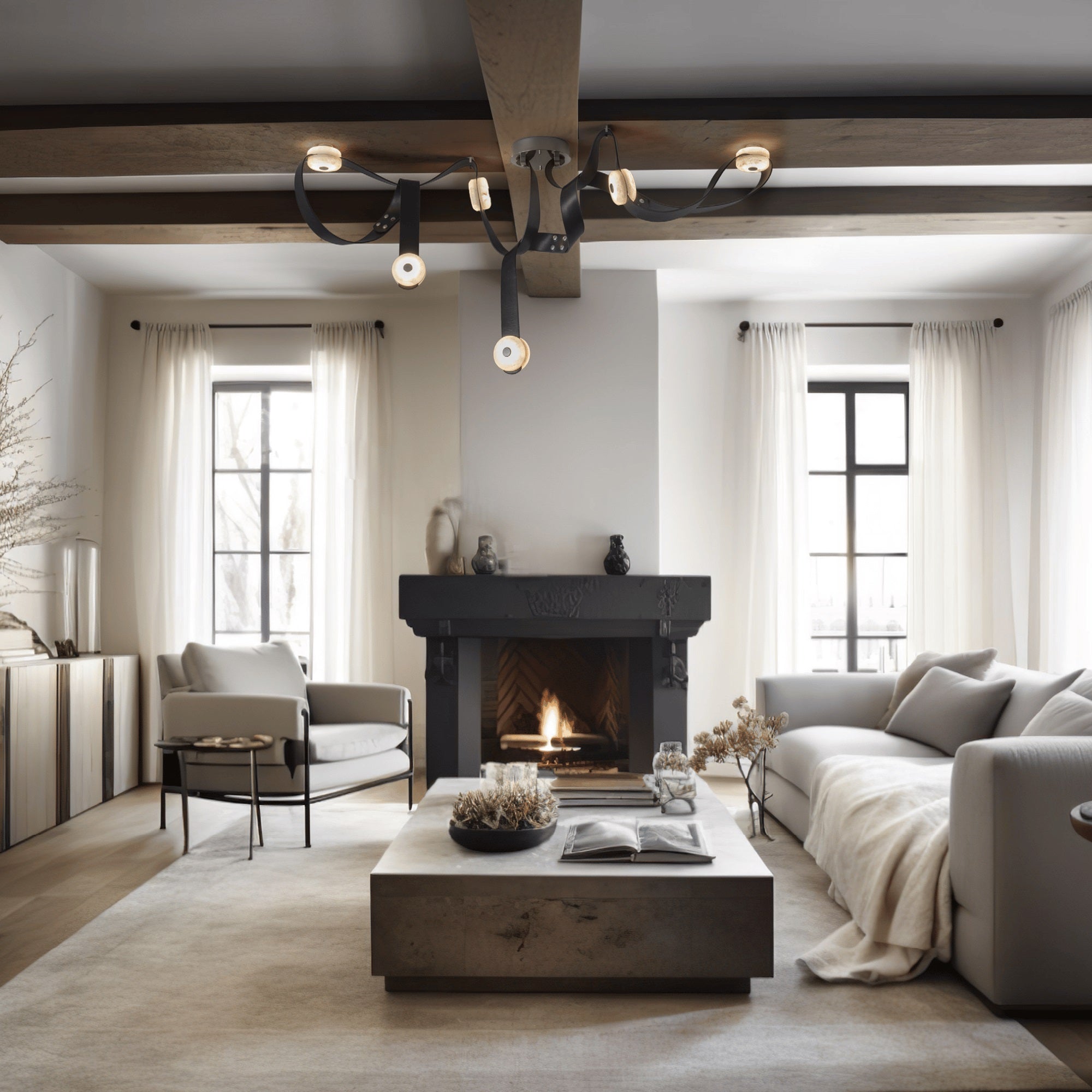 Elraearis Modern Minimalist LED Leather Alabaster Chandelier - Lamp Copper