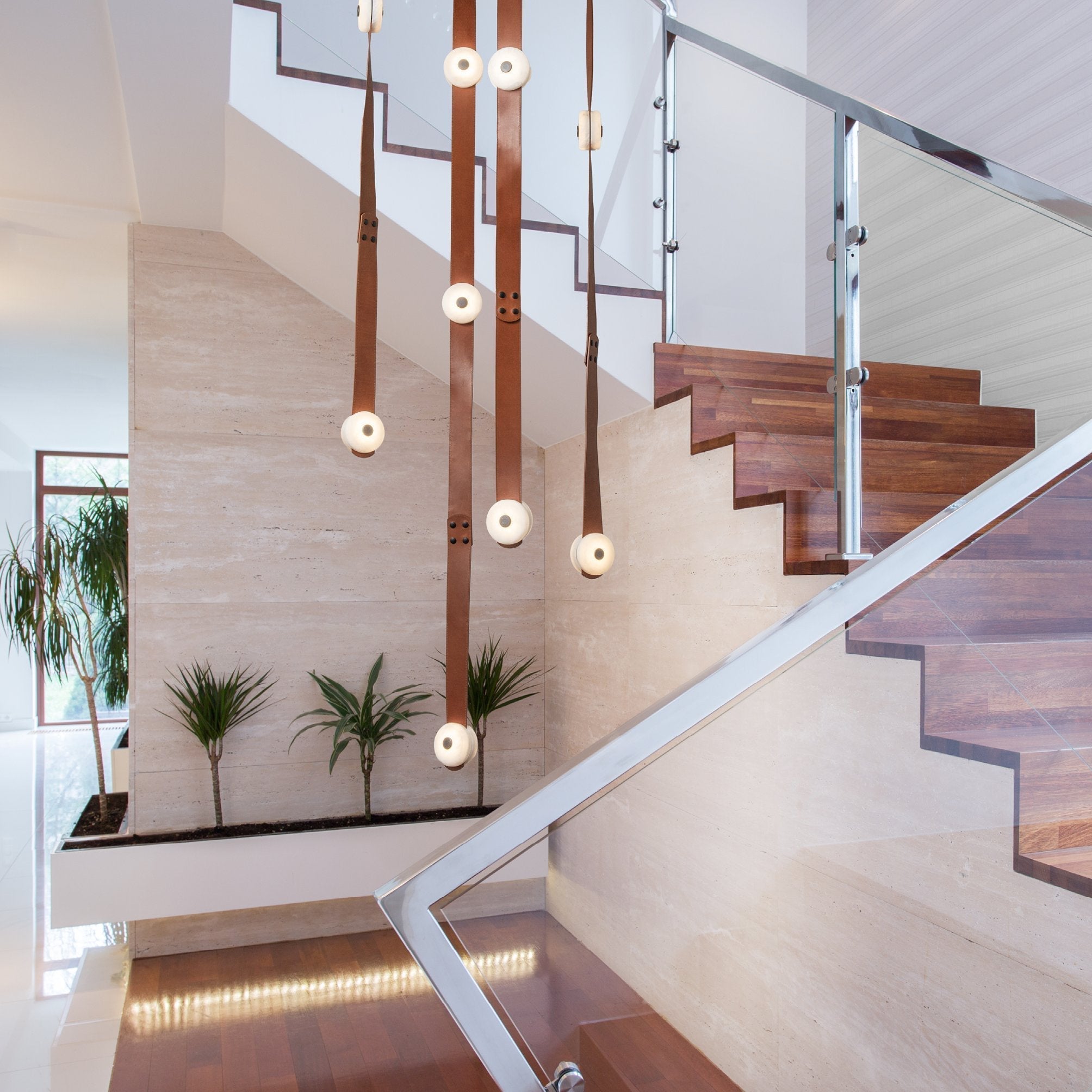 Elraearis Modern Minimalist LED Leather Alabaster Chandelier - Lamp Copper