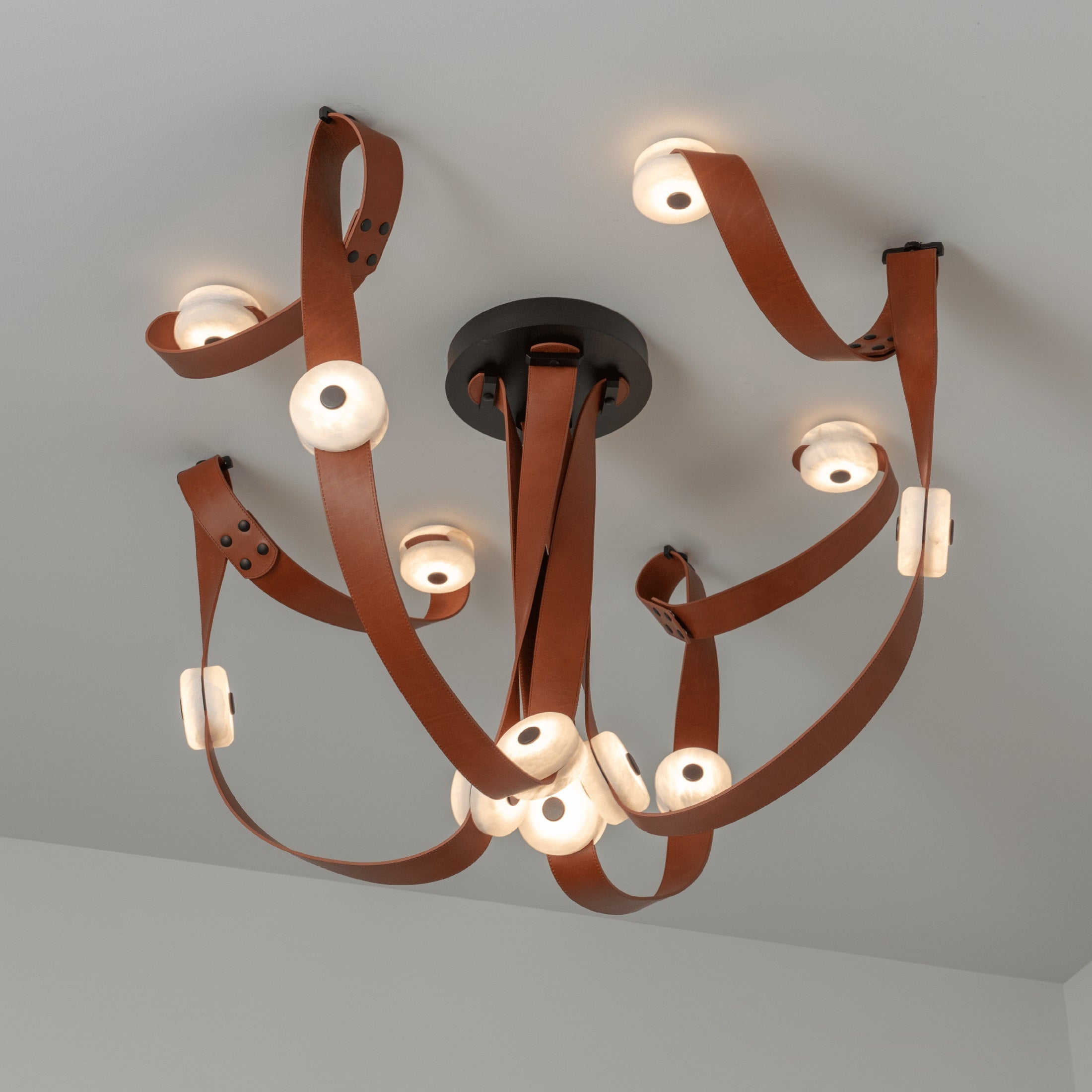 Elraearis Modern Minimalist LED Leather Alabaster Chandelier - Lamp Copper