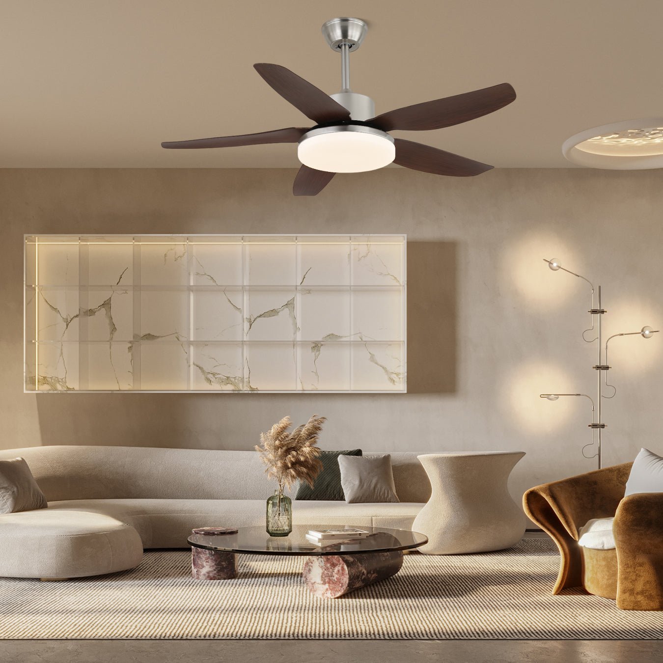 Lámpara ventilador de techo Eland en un ambiente interior moderno