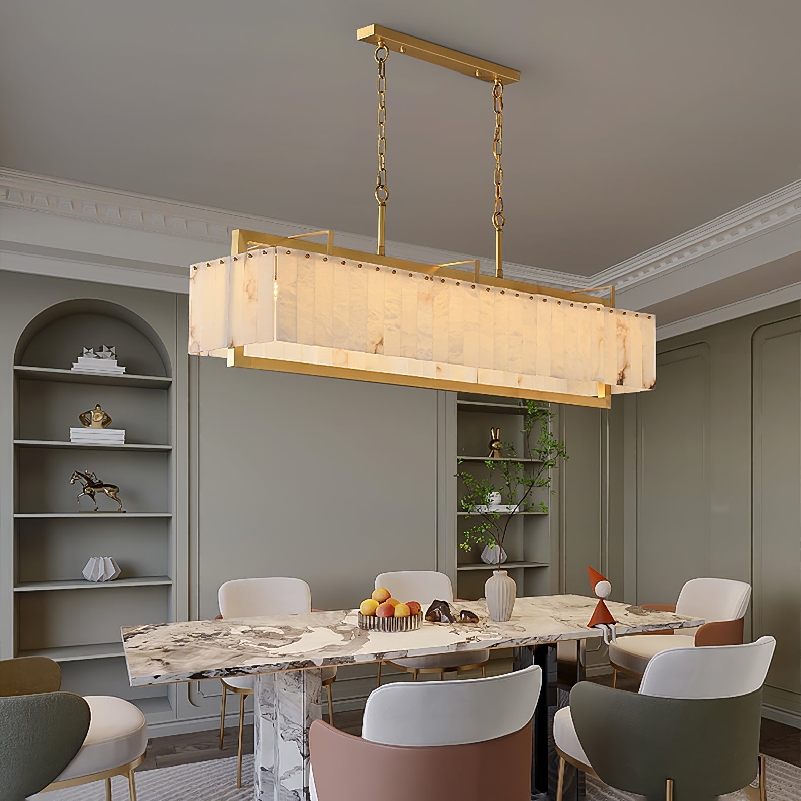 Aether Rectangular Alabaster Pendant Light Chandelier - Letslighting