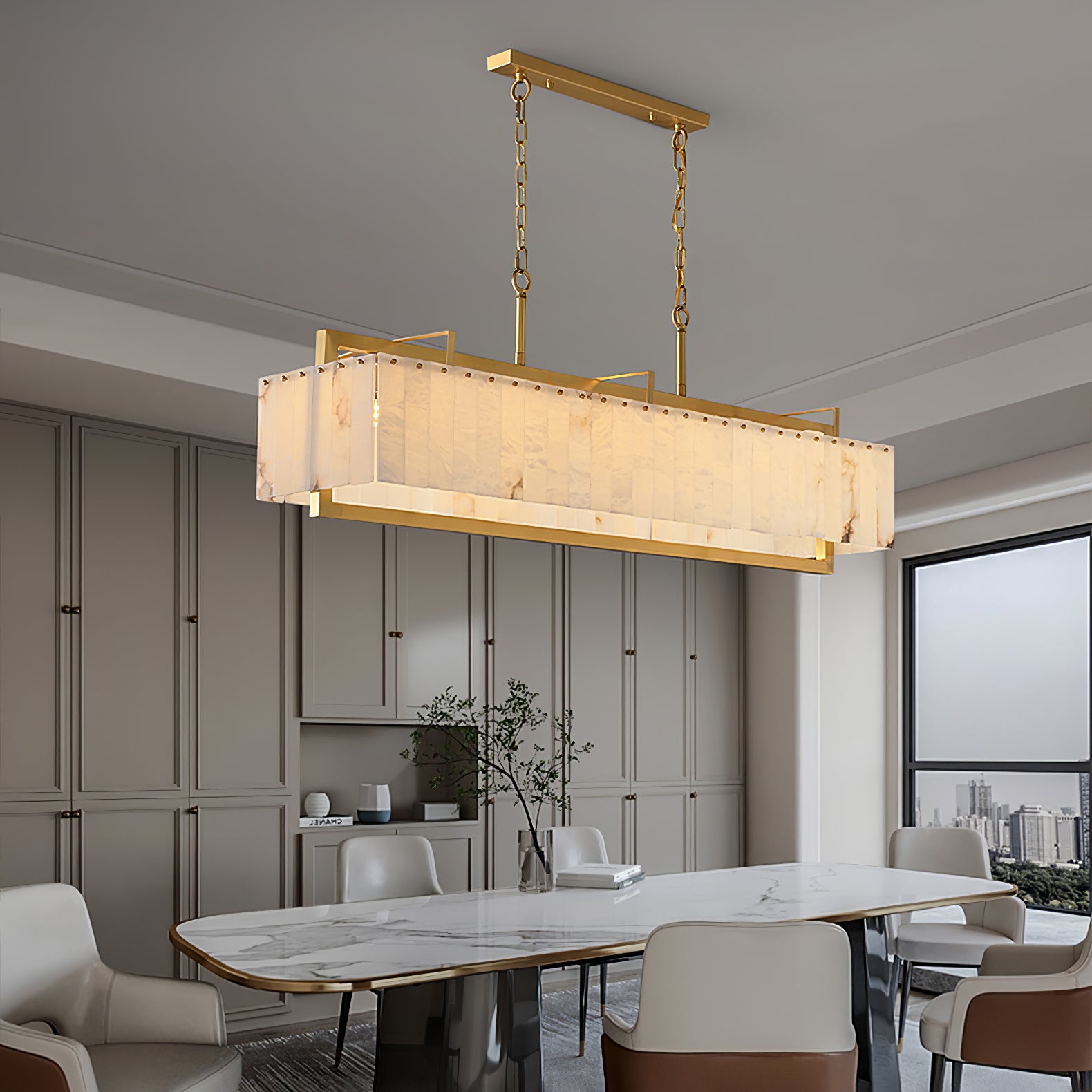 Aether Rectangular Alabaster Pendant Light Chandelier - Letslighting