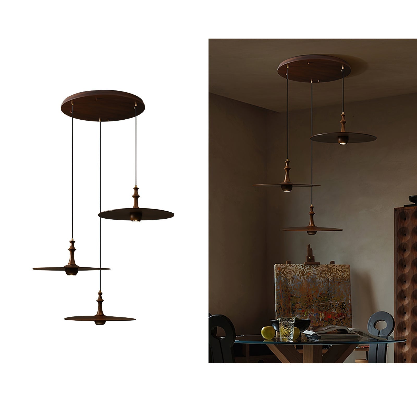 Syrinyra Sculptural Wood Disc Pendant Light - Letslighting