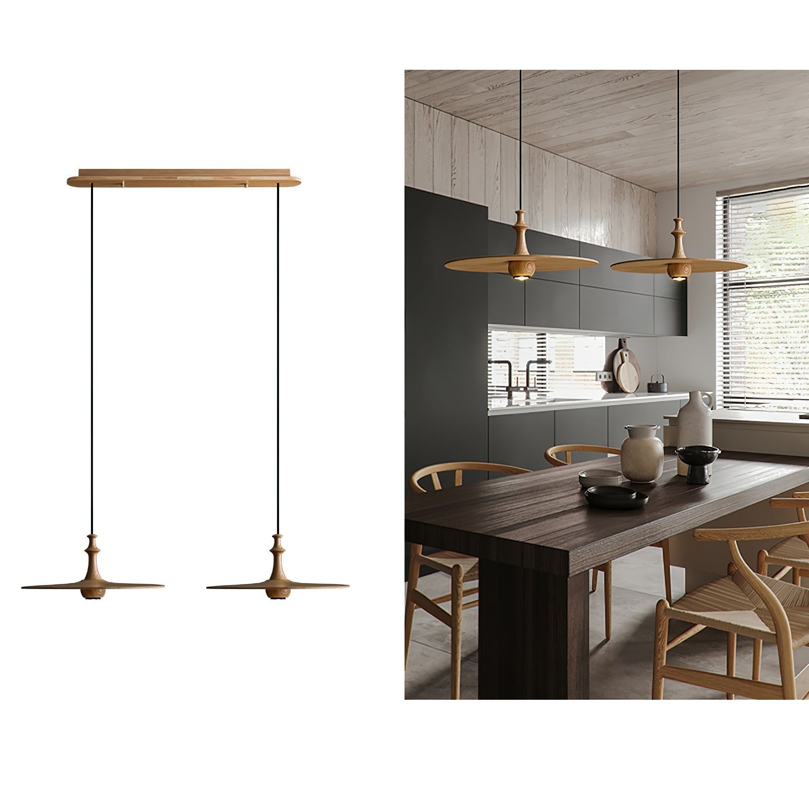 Syrinyra Sculptural Wood Disc Pendant Light - Letslighting