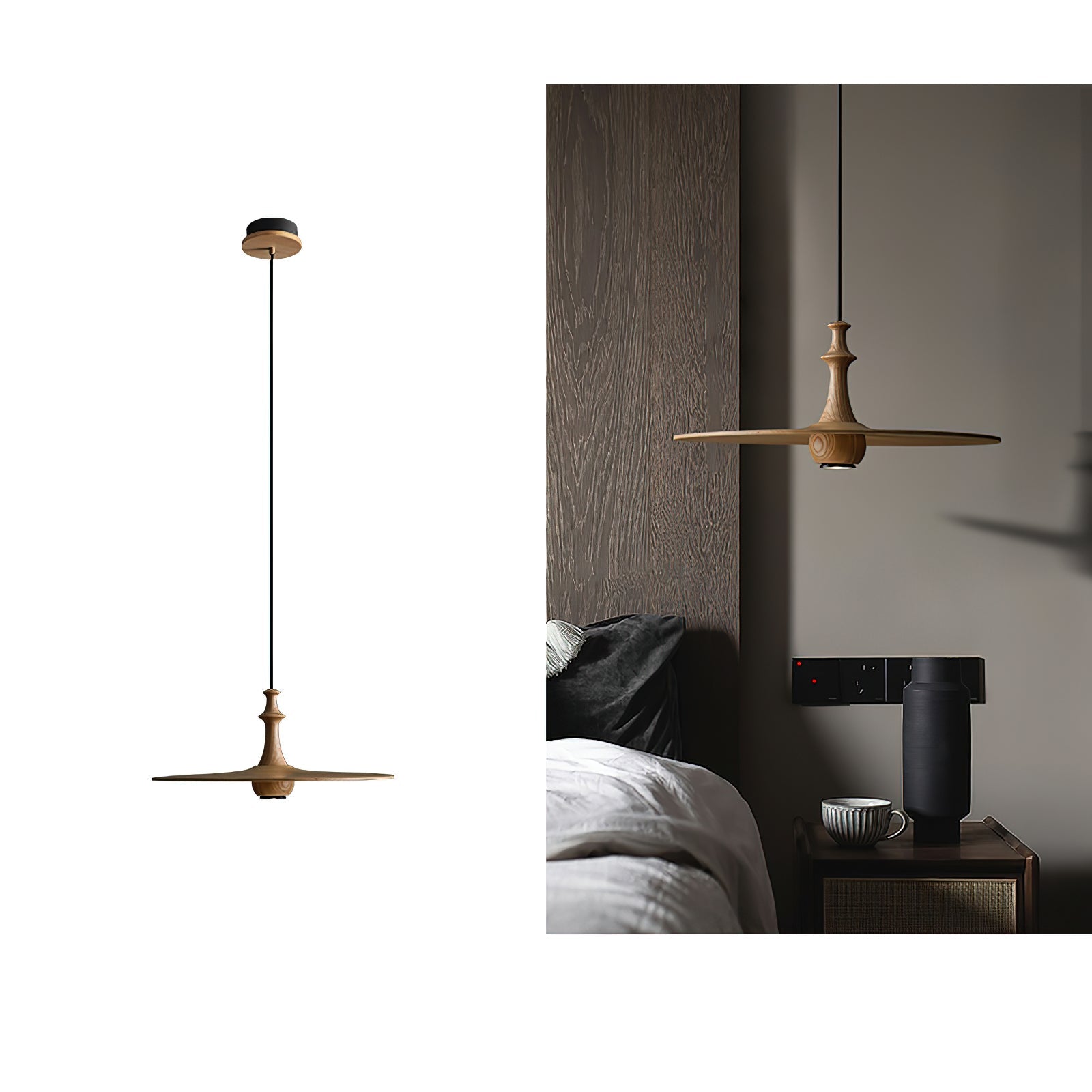 Syrinyra Sculptural Wood Disc Pendant Light - Letslighting