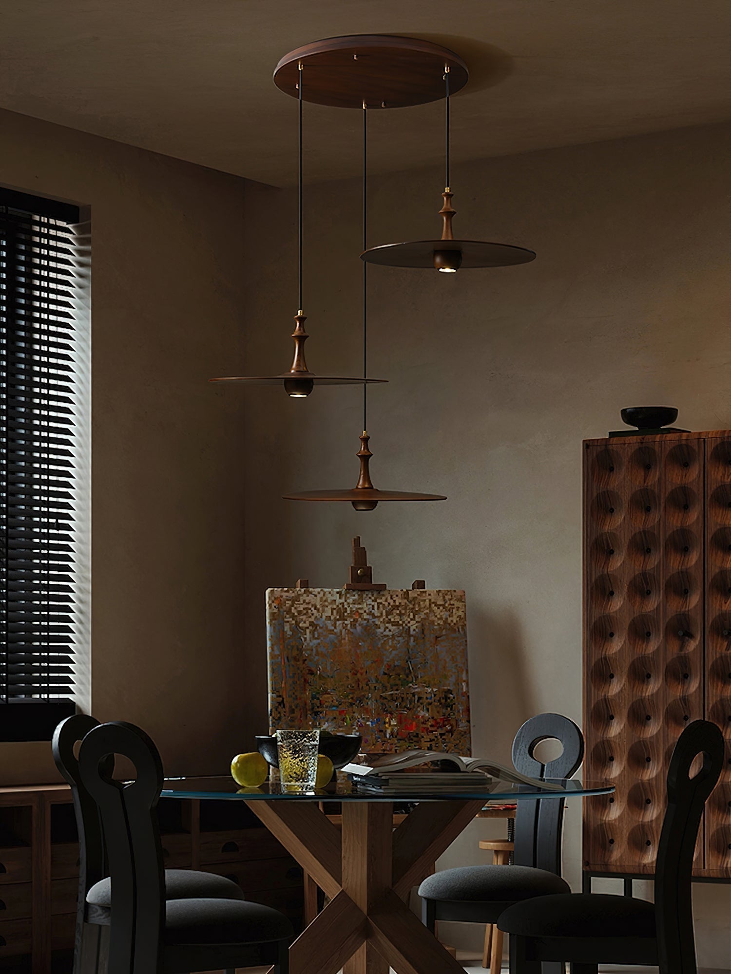 Syrinyra Sculptural Wood Disc Pendant Light - Letslighting