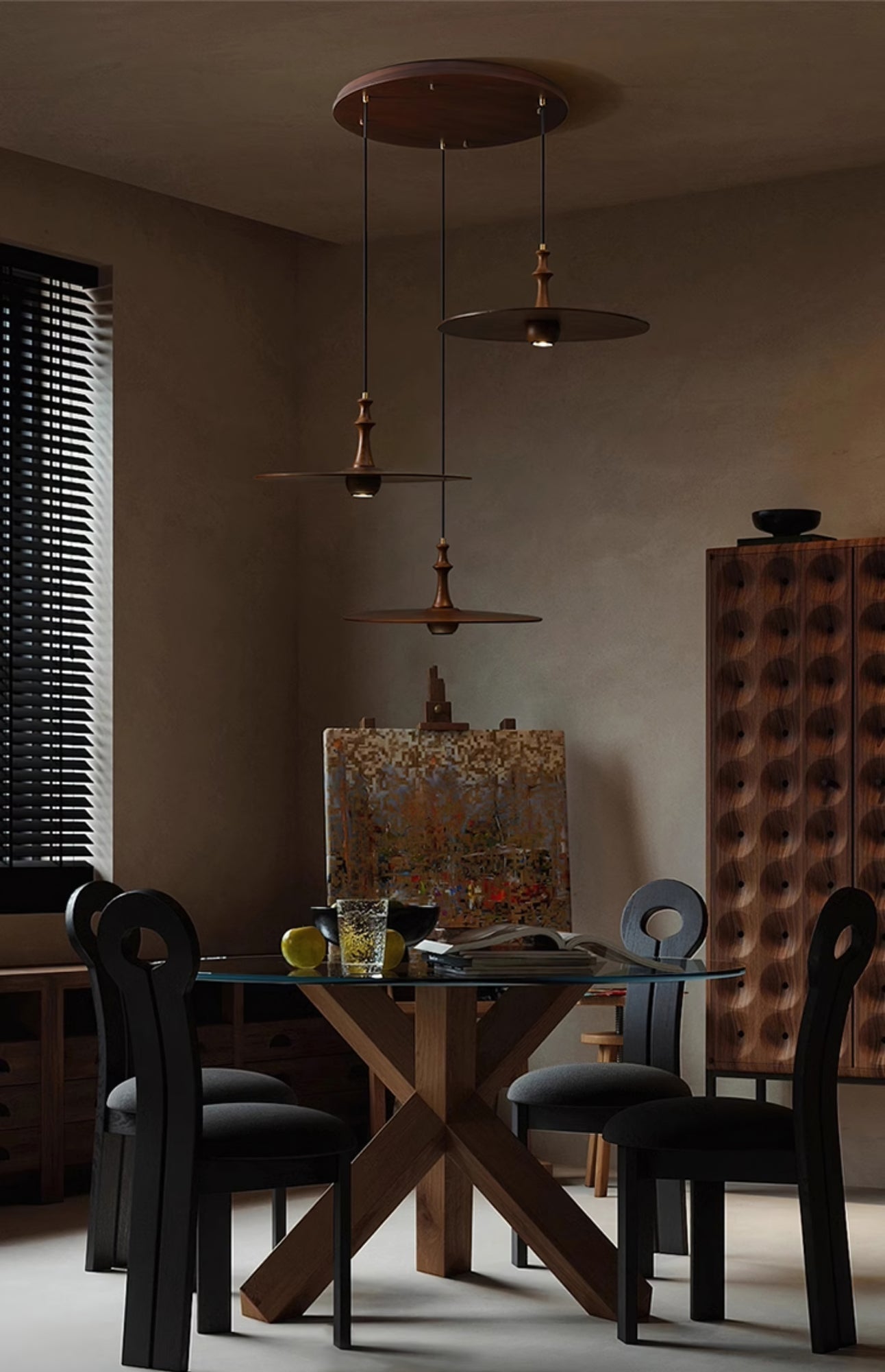 Syrinyra Sculptural Wood Disc Pendant Light - Letslighting