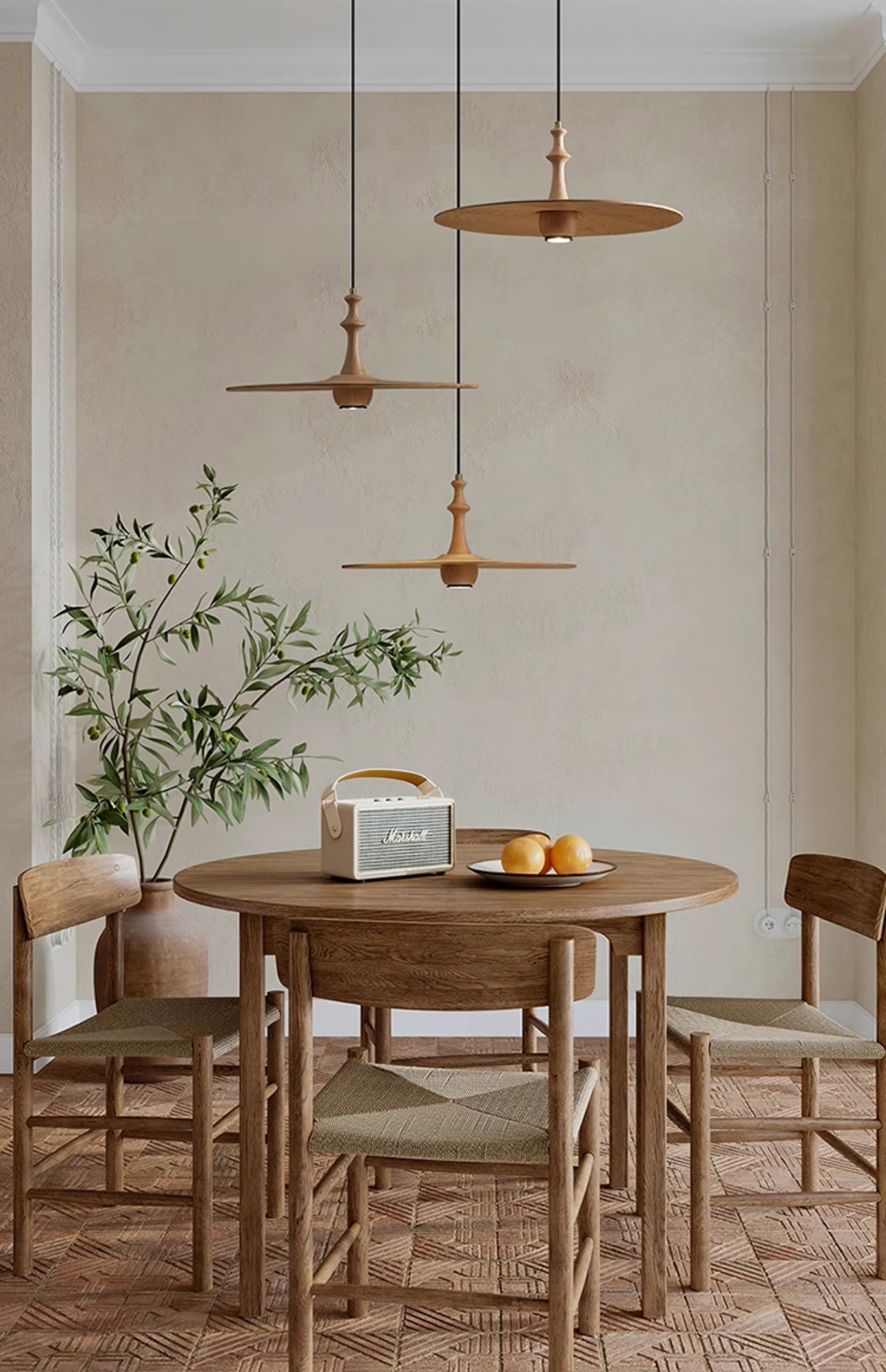 Syrinyra Sculptural Wood Disc Pendant Light - Letslighting