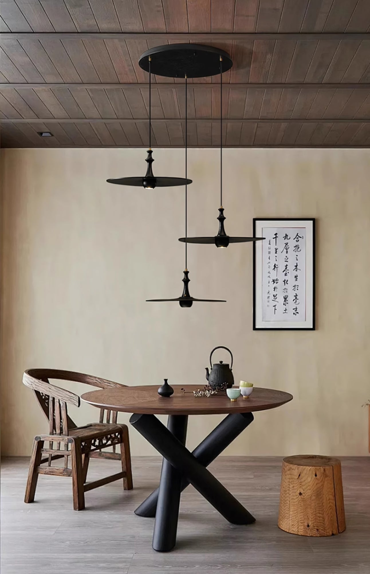 Syrinyra Sculptural Wood Disc Pendant Light - Letslighting