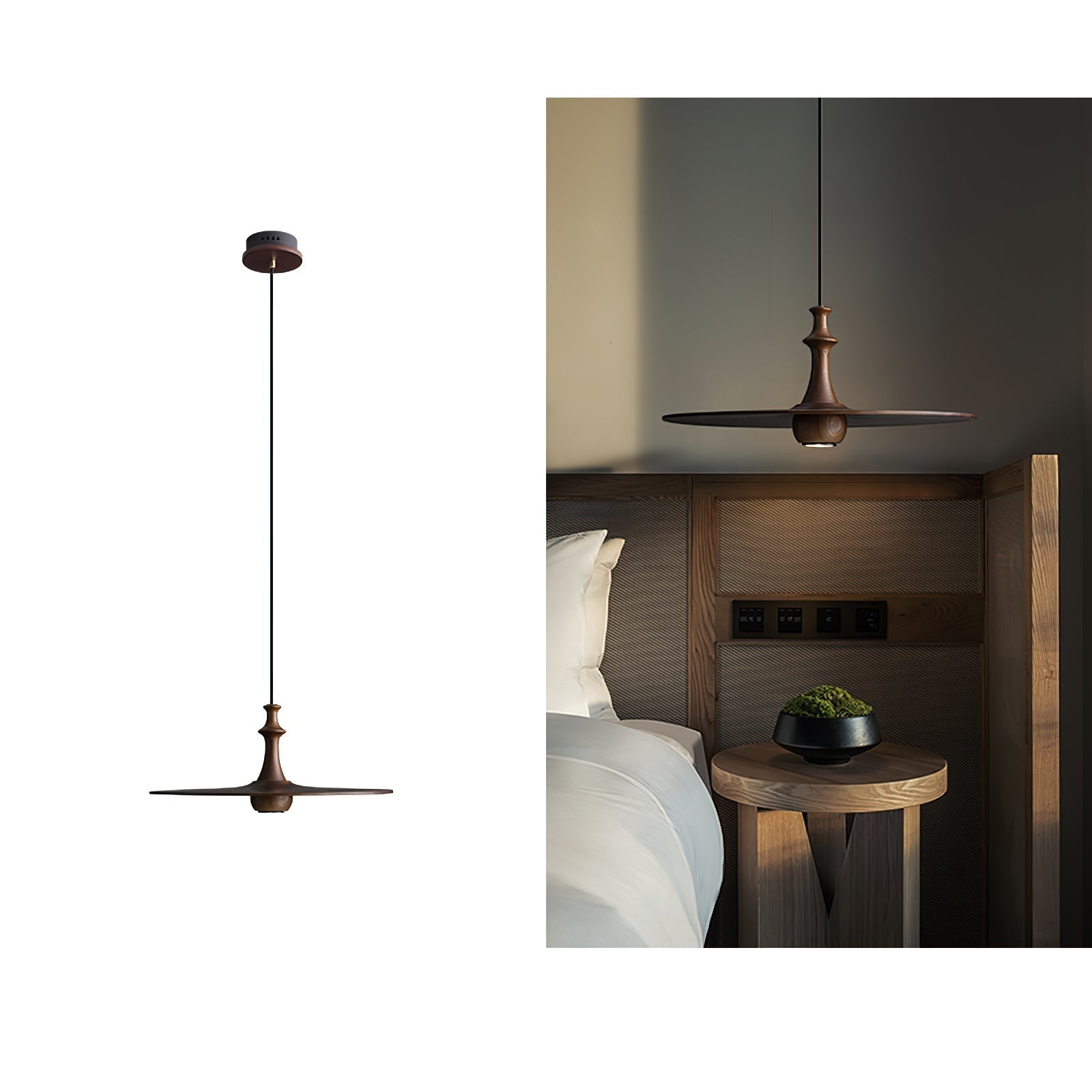 Syrinyra Sculptural Wood Disc Pendant Light - Letslighting
