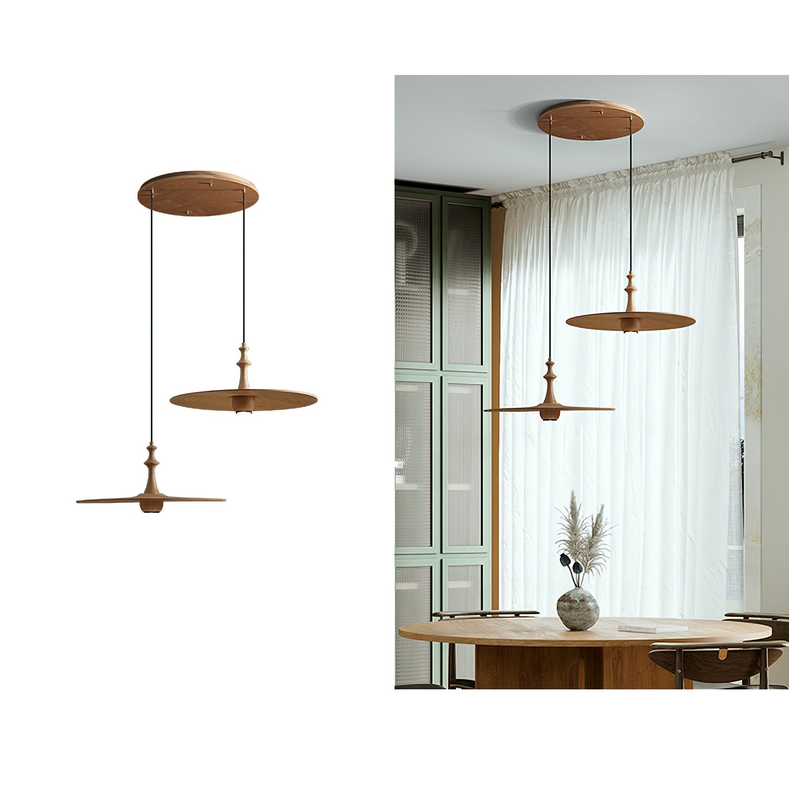 Syrinyra Sculptural Wood Disc Pendant Light - Letslighting