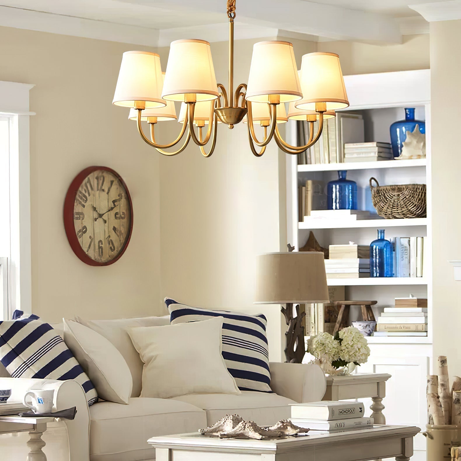 Aged Traditional Stacey Fabric Chandelier - Lamp Copper